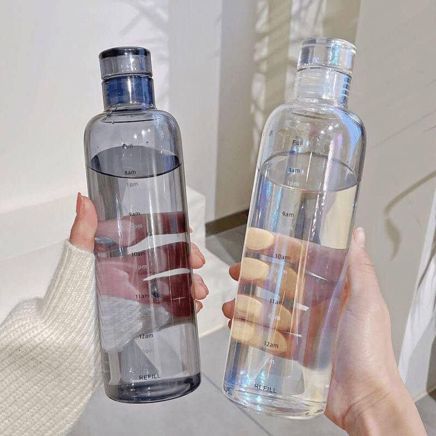 Image of Bellemax Glass Water Bottle with Time Scale (set of 2) 500 ml Glass Bottle
