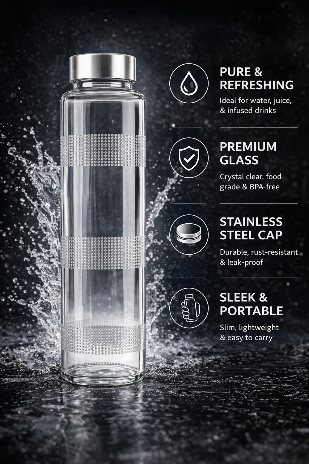 Image of CrystalVision crystal clear glass water Bottle 1000 ml Glass Bottle