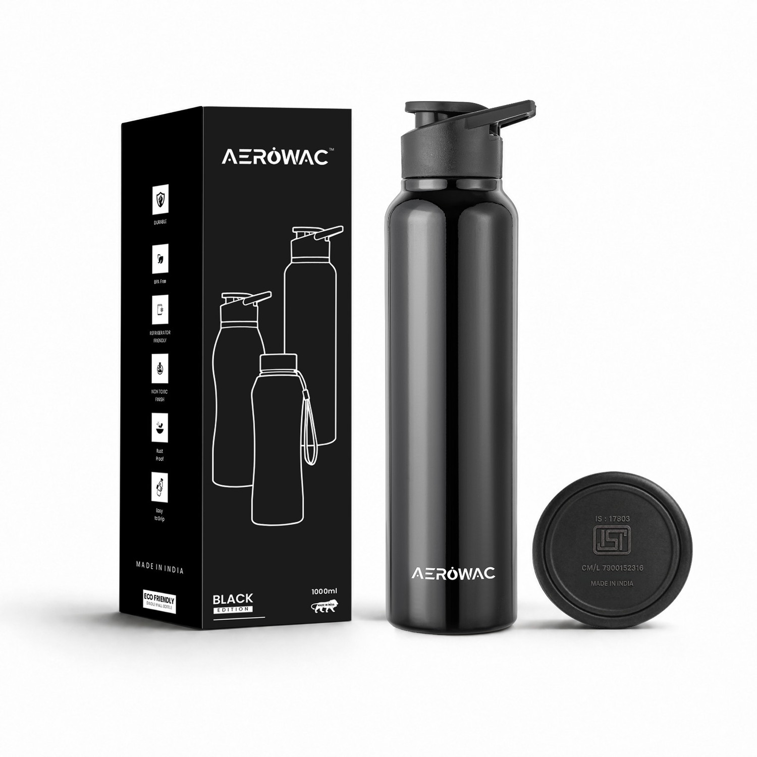 Image of AEROWAC Nubo Alpha Leak Proof Water Bottle For Gym, Office, School | Sports Sipper | 1000 ml Stainless Steel Bottle