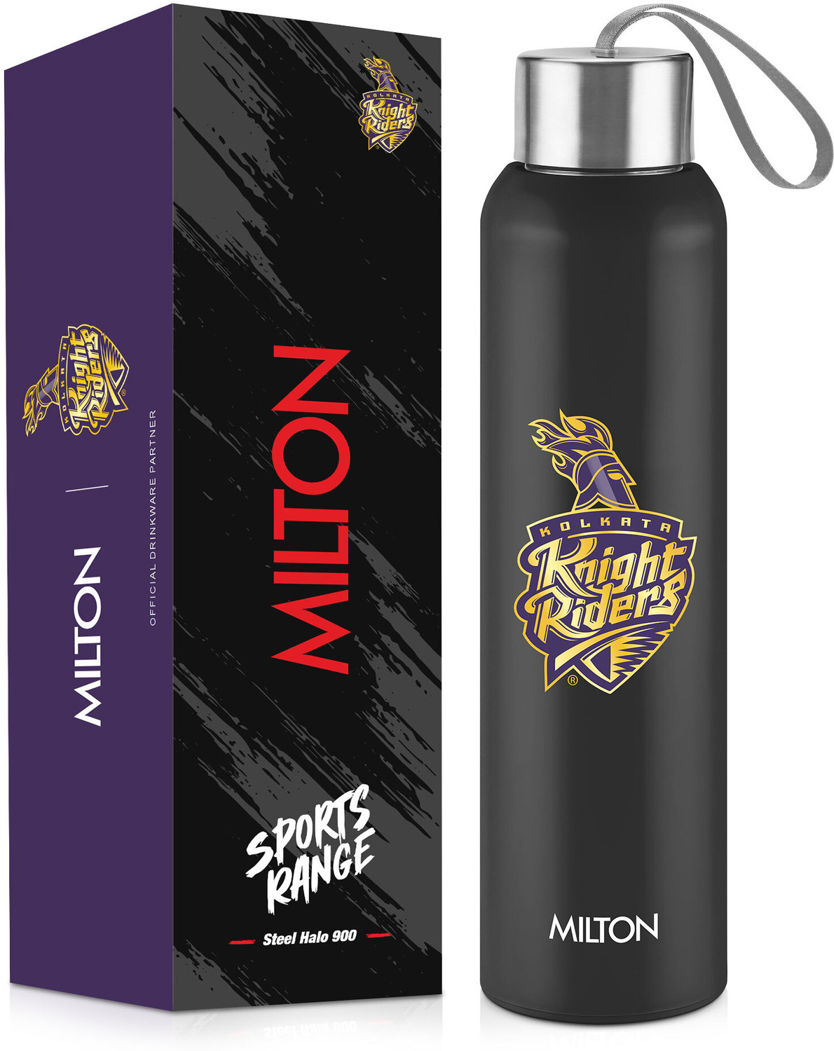Image of MILTON Sports Steel Halo 900 IPL Cricket PU Insulated Bottle, 600 ml, KKR Black 600 ml Stainless Steel Bottle