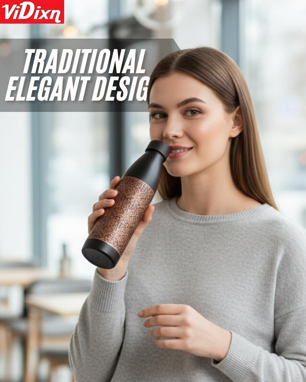 Image of viDixn 100% Pure Copper Water Bottle Leak-Proof Copper Bottle for Drinking Water 950 ml Copper Bottle
