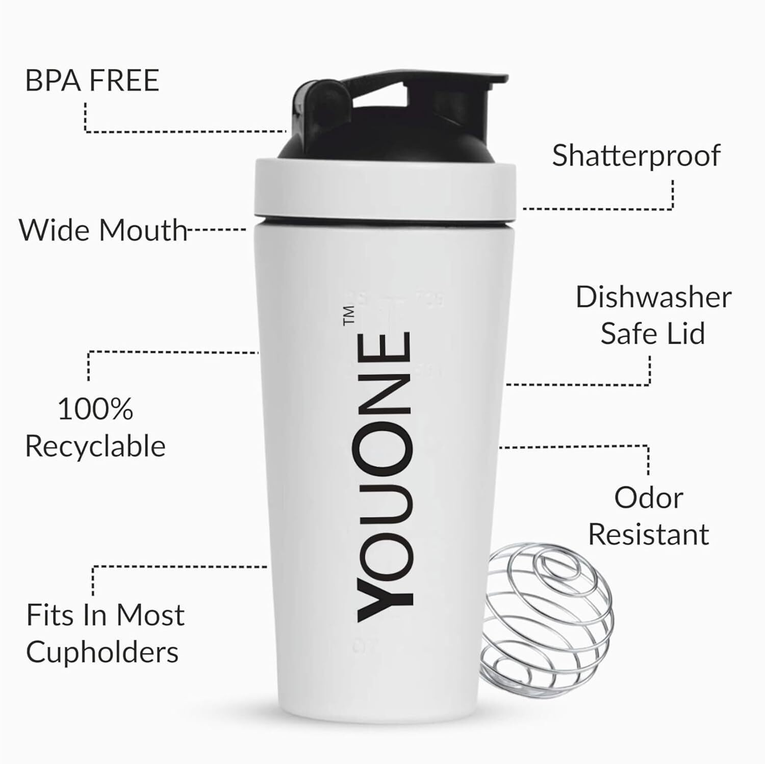 Image of Youone Steel Protein Shaker Bottle for Gym 750ml Leak Proof Gym Shaker with Mixer Ball 750 ml Steel Shaker