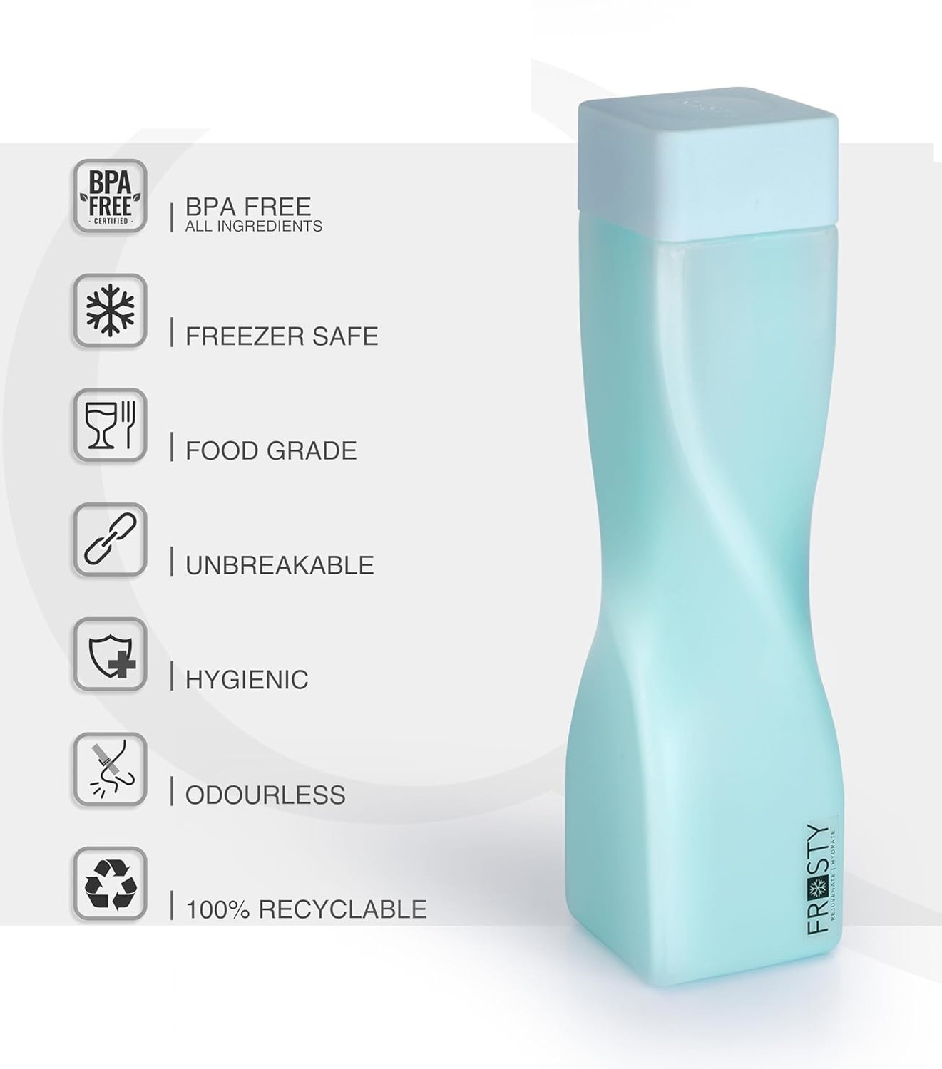 Image of ZROY ENTERPRISE Twisted Water Bottle 1000 ml Leak Proof Fridge Bottle, Freezer Safe Reusable 998 ml Glass Bottle