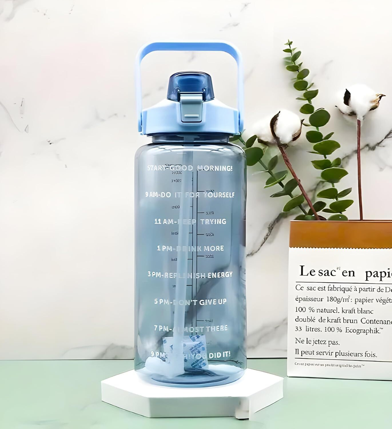 Image of Jesal LargeCapacity Water Bottle Motivational travel bisycle gym home Straw trasparent 2000 ml Plastic Bottle