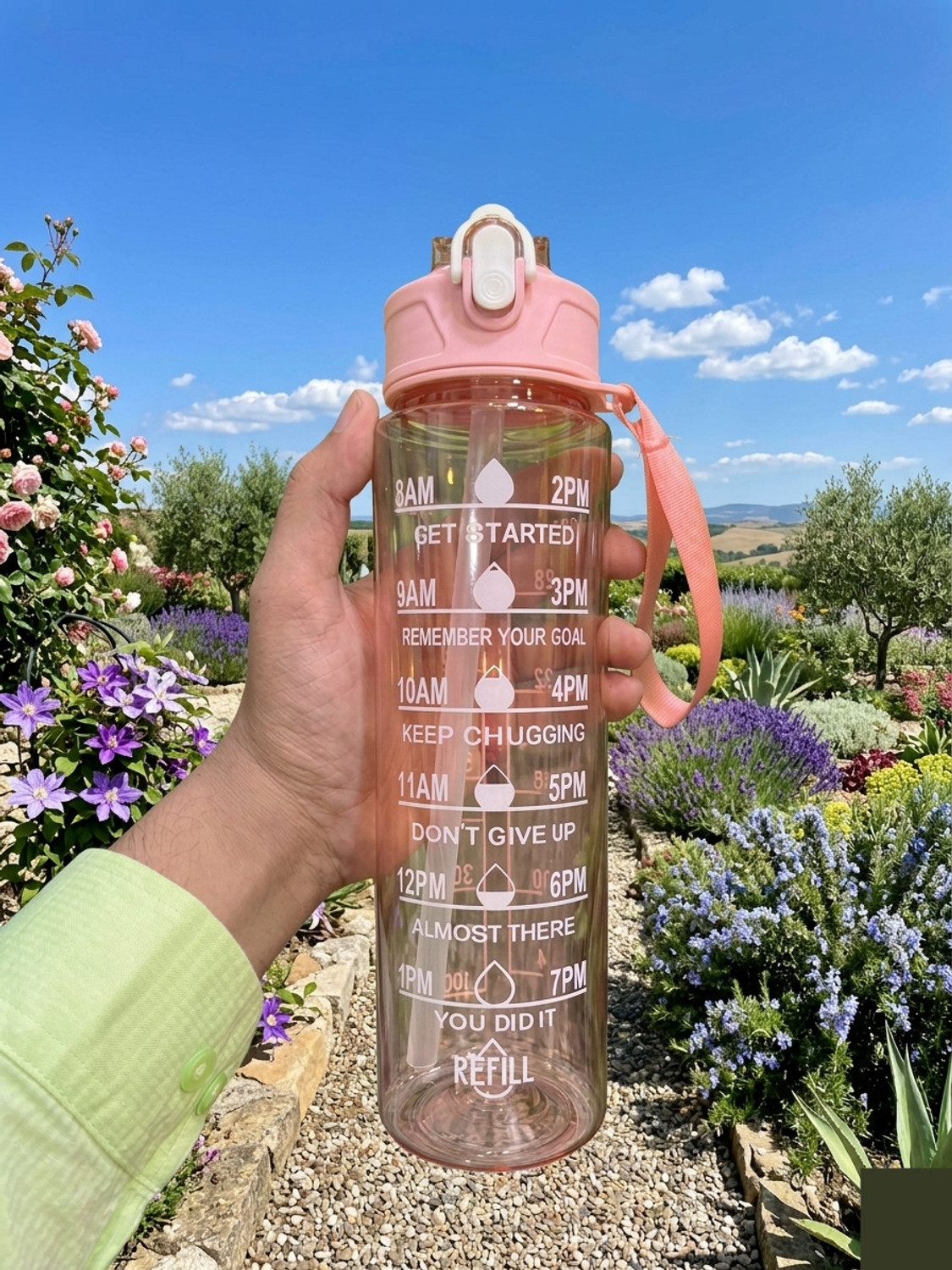 Image of Pinjay 900 ml Transparent Motivational Water Bottle 900 ml Silicone Bottle