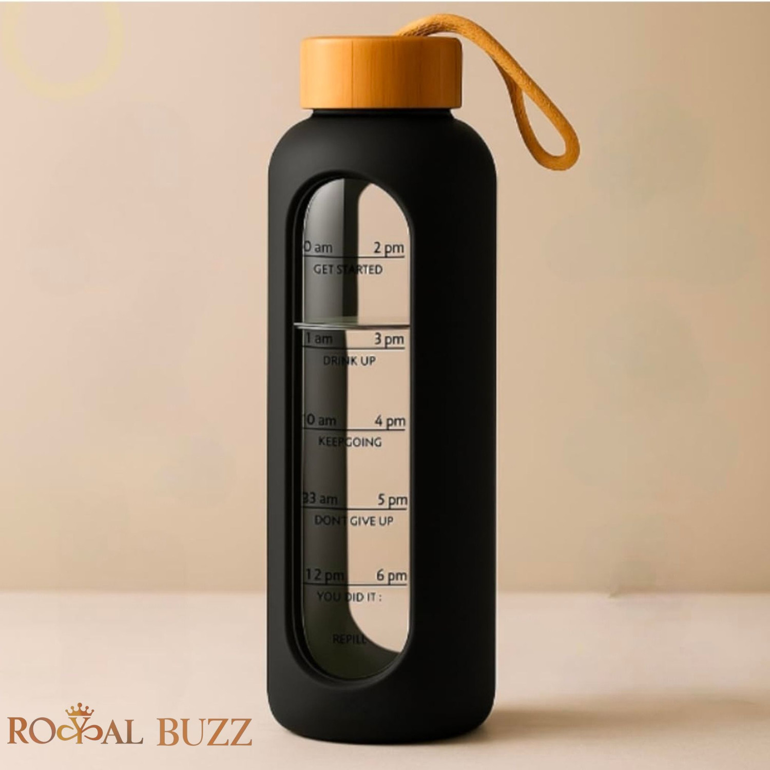 Image of Royal Buzz Borosilicate Glass Water Bottle with Bamboo Lid & Silicone sleeve 1000 ml Borosilicate Glass Bottle