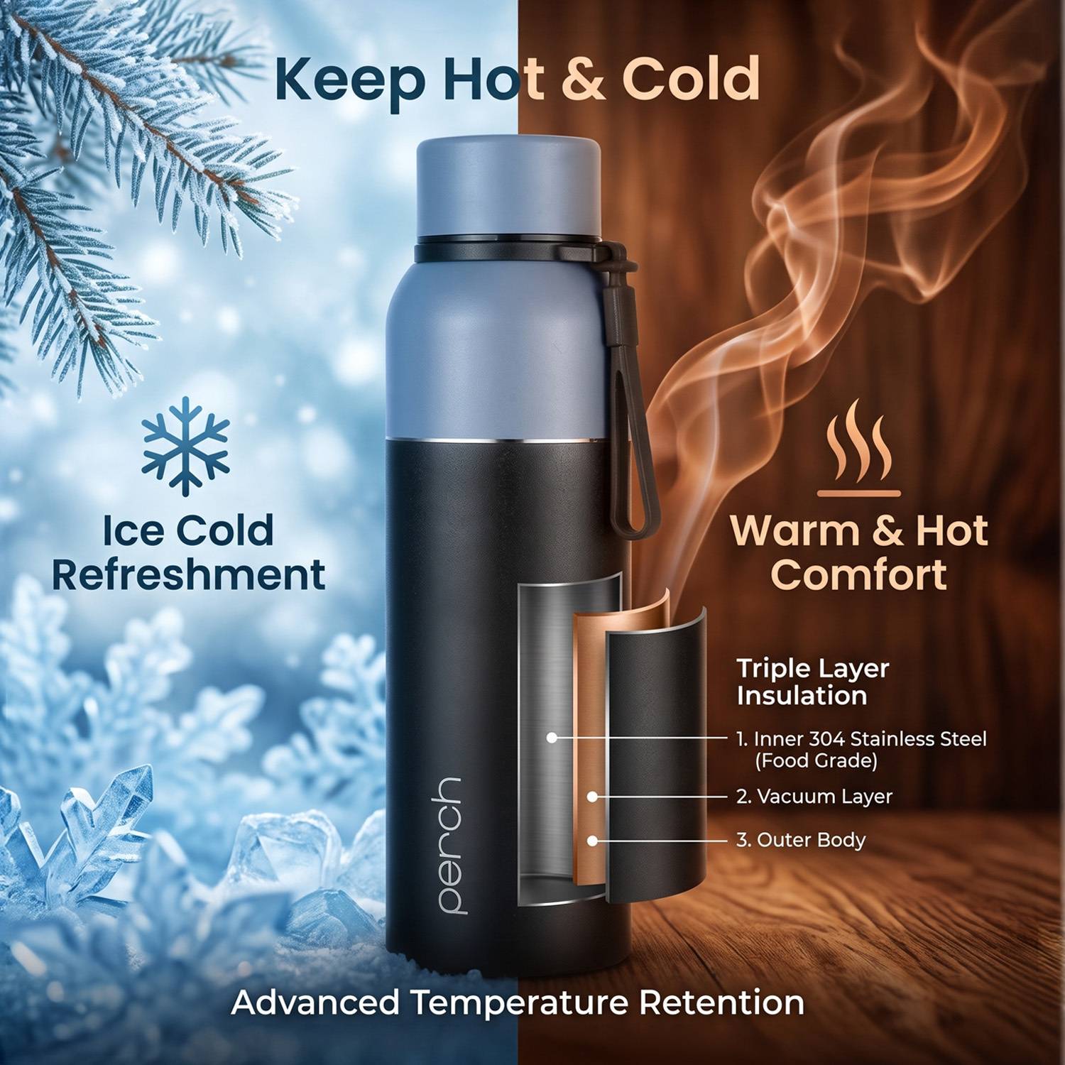 PERCH Zenith 720 ml Stainless Steel Flask - Image 2
