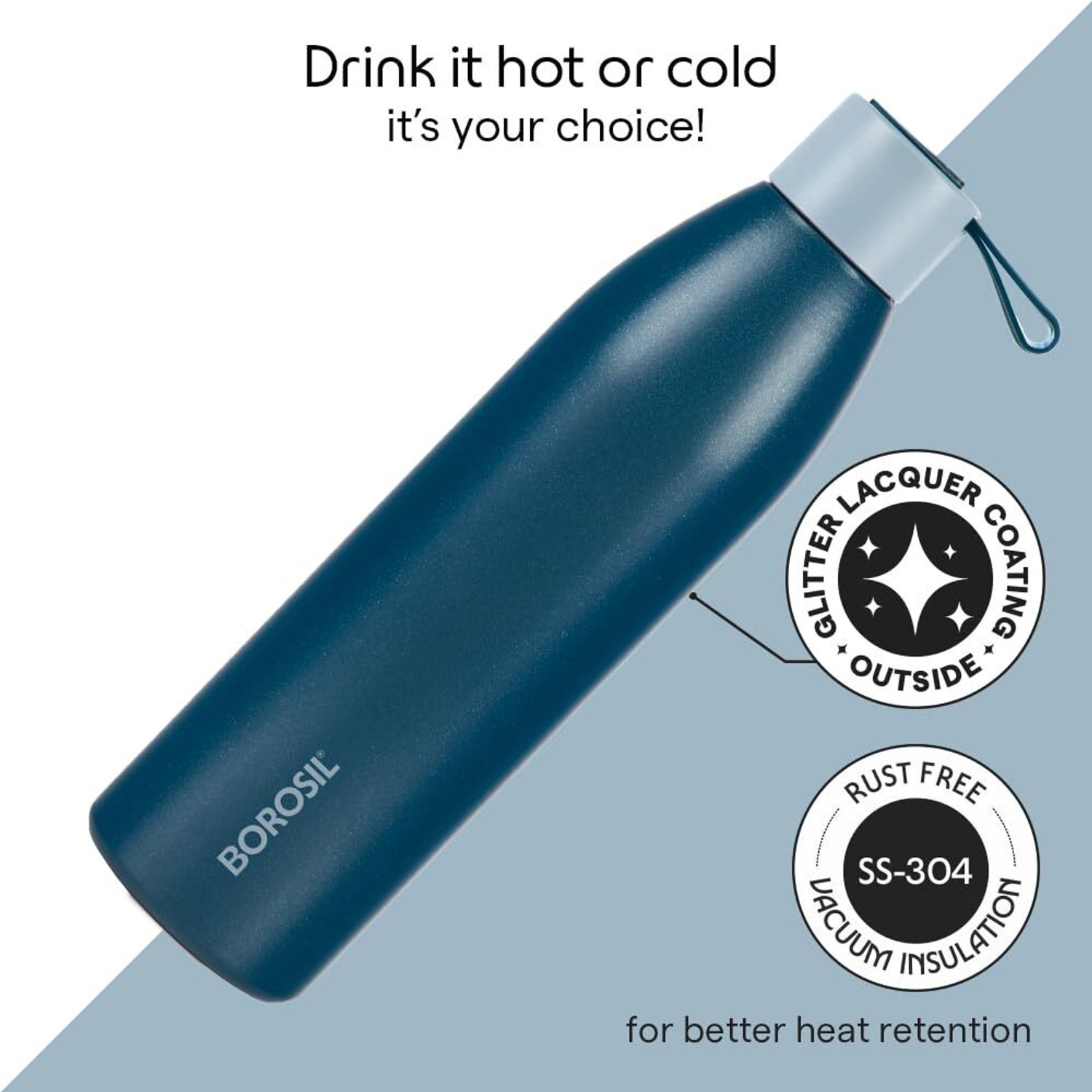 Image of BOROSIL 900ml Duomate Steel Bottle, 24 Hrs Hot & Cold Double Wall Vacuum Insulated Flask 900 ml Stainless Steel Flask