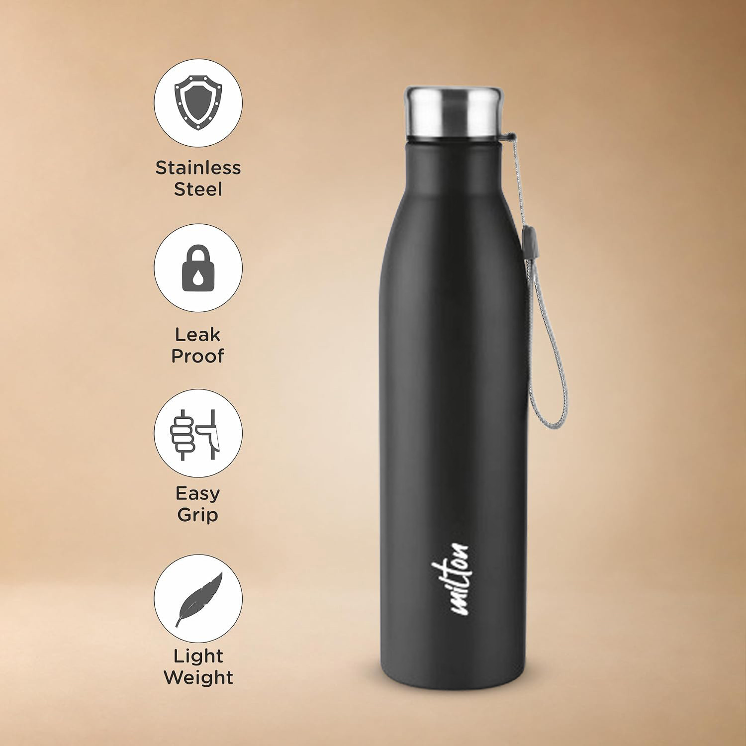 Image of MILTON AERO 1000 ml Stainless Steel Bottle Black 1000 ml Stainless Steel Bottle