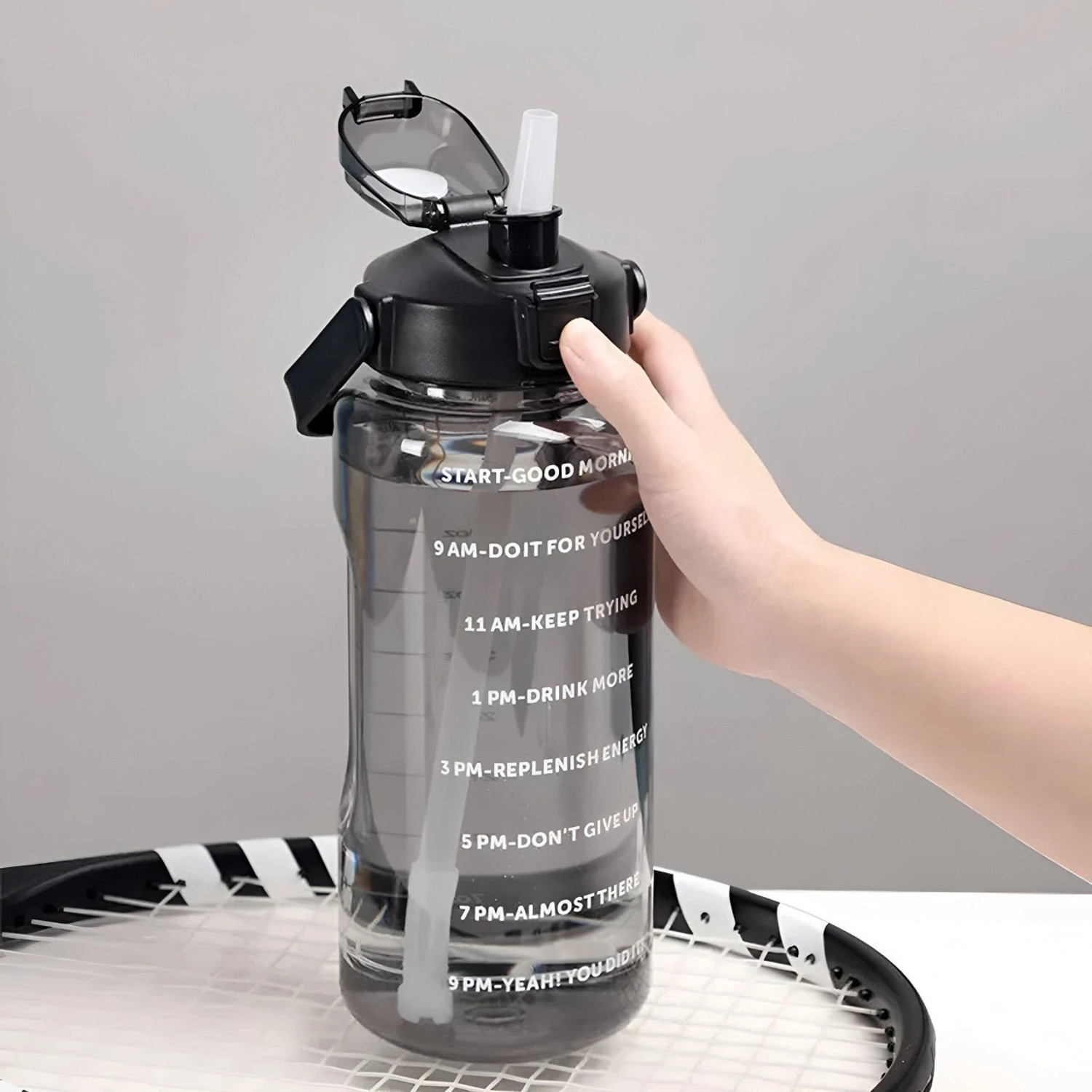 Image of Polyvibe 2 Litre Motivational Water Bottle with Time Marker BPA Free Leakproof 2000 ml Plastic Bottle