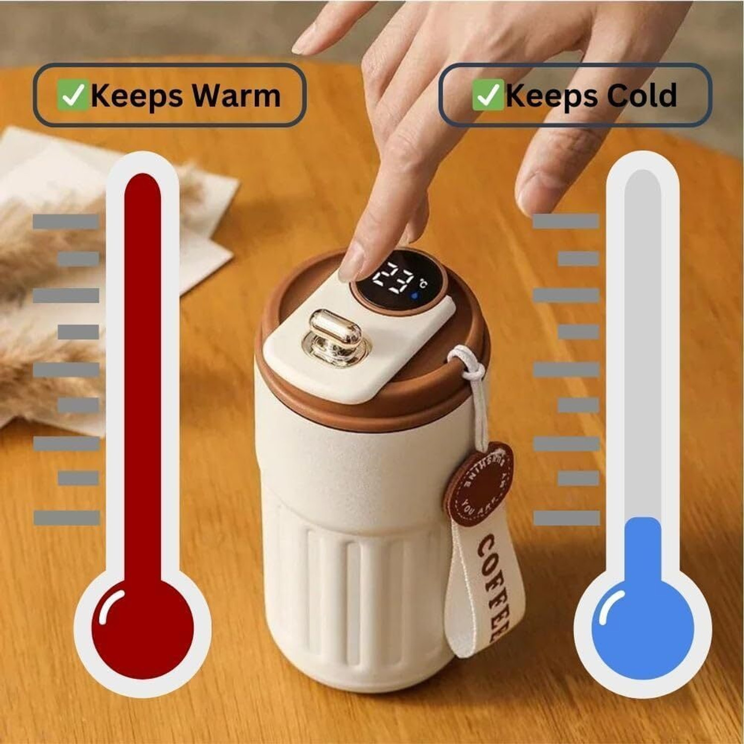 Image of RVKE Smart LED Temperature Display Thermos Bottle | Hot & Cold Vacuum Travel | Stainless Steel Coffee Mug