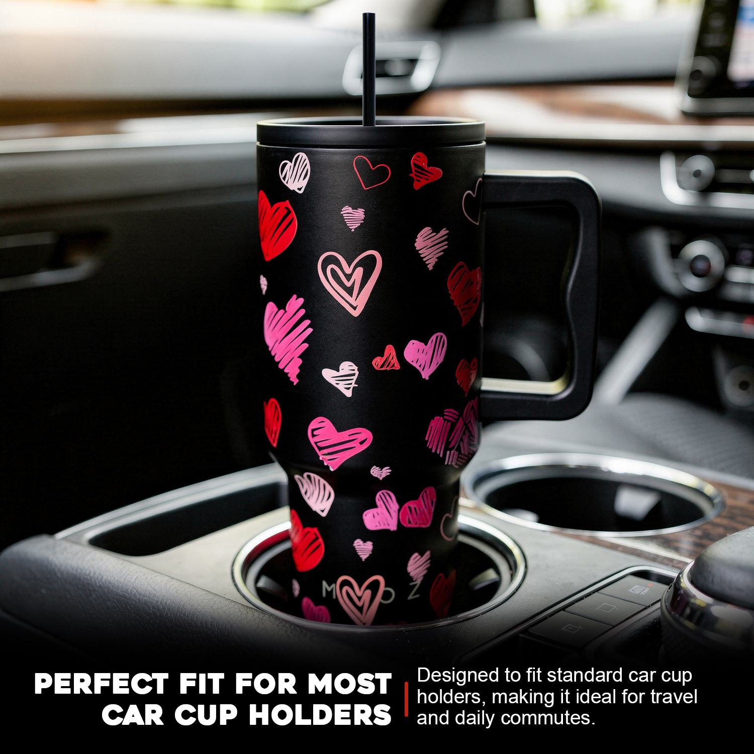Image of MYOZ Stainless Steel Vacuum Double Insulated Tumbler with Lid, Handle & Straw (Heart) Stainless Steel Tumbler