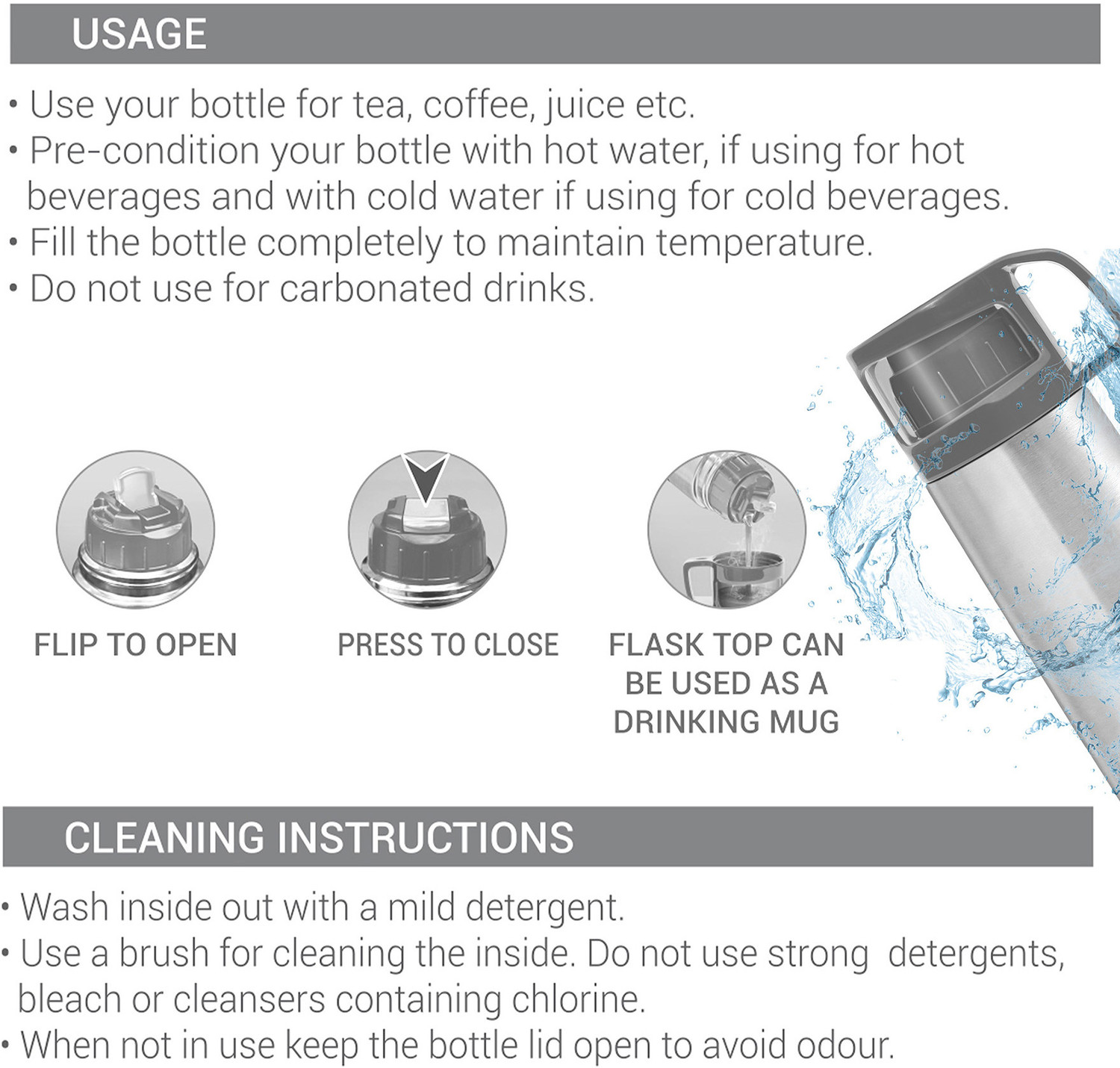 Image of MILTON Thermosteel Glassy Drinking Cup Lid, 750 ml, Grey 750 ml Steel Bottle