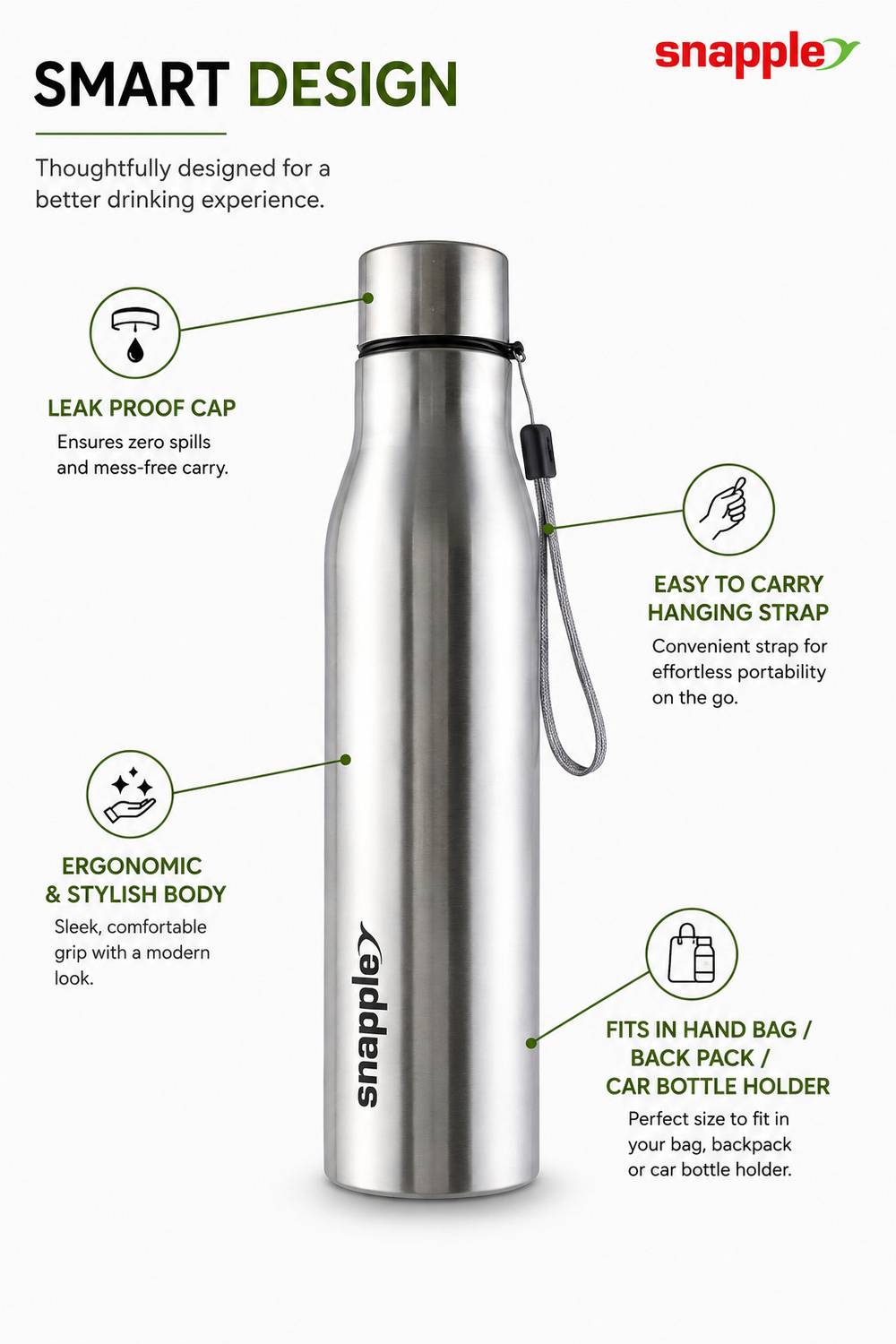 Snapple Active+ 1000 ml Stainless Steel Bottle Pack of 1 - Image 3
