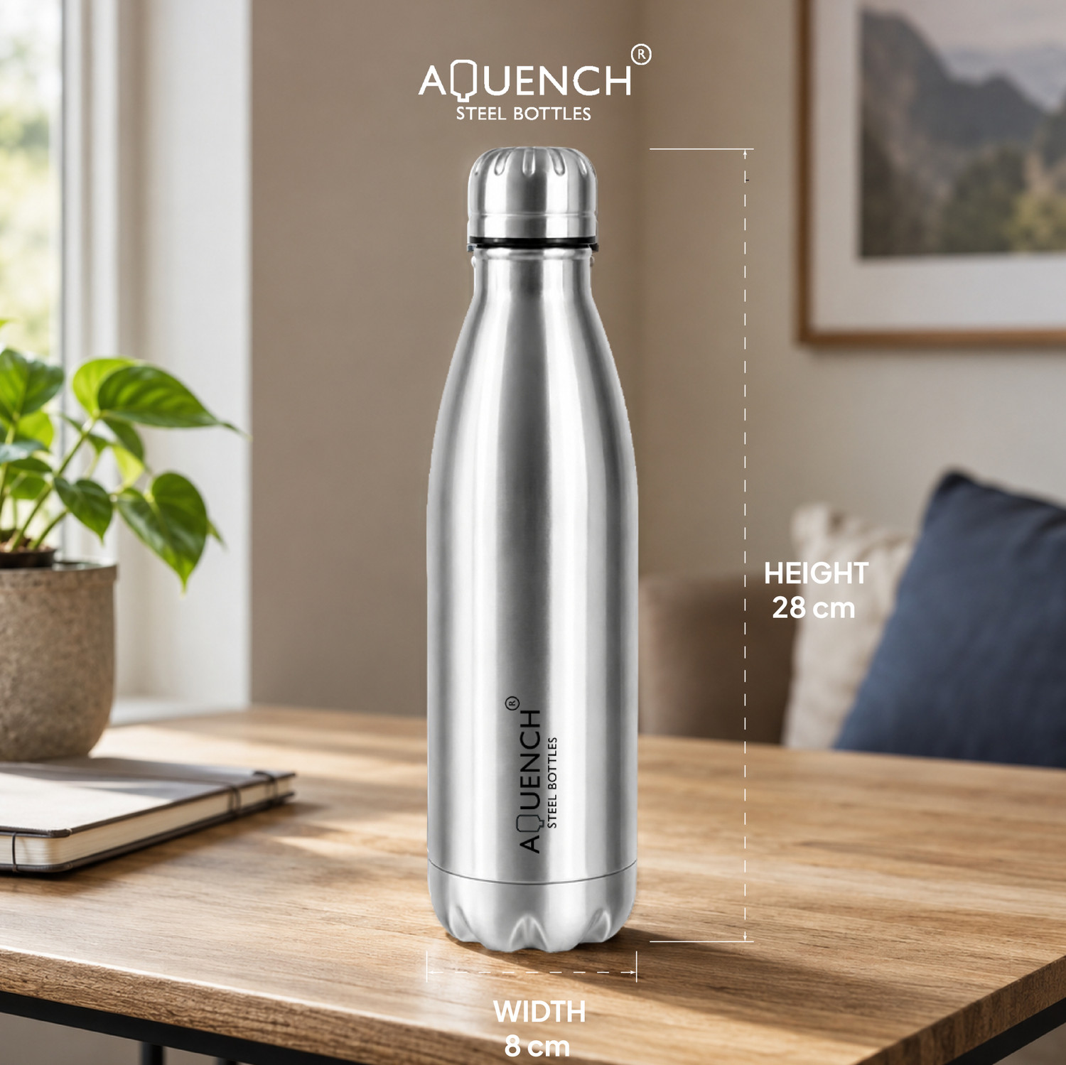 Image of AQUENCH 24 Hrs Hot and Cold Vacuum insulated Water Bottle 500 ml Flask (Silver,Steel) 500 ml Steel Bottle