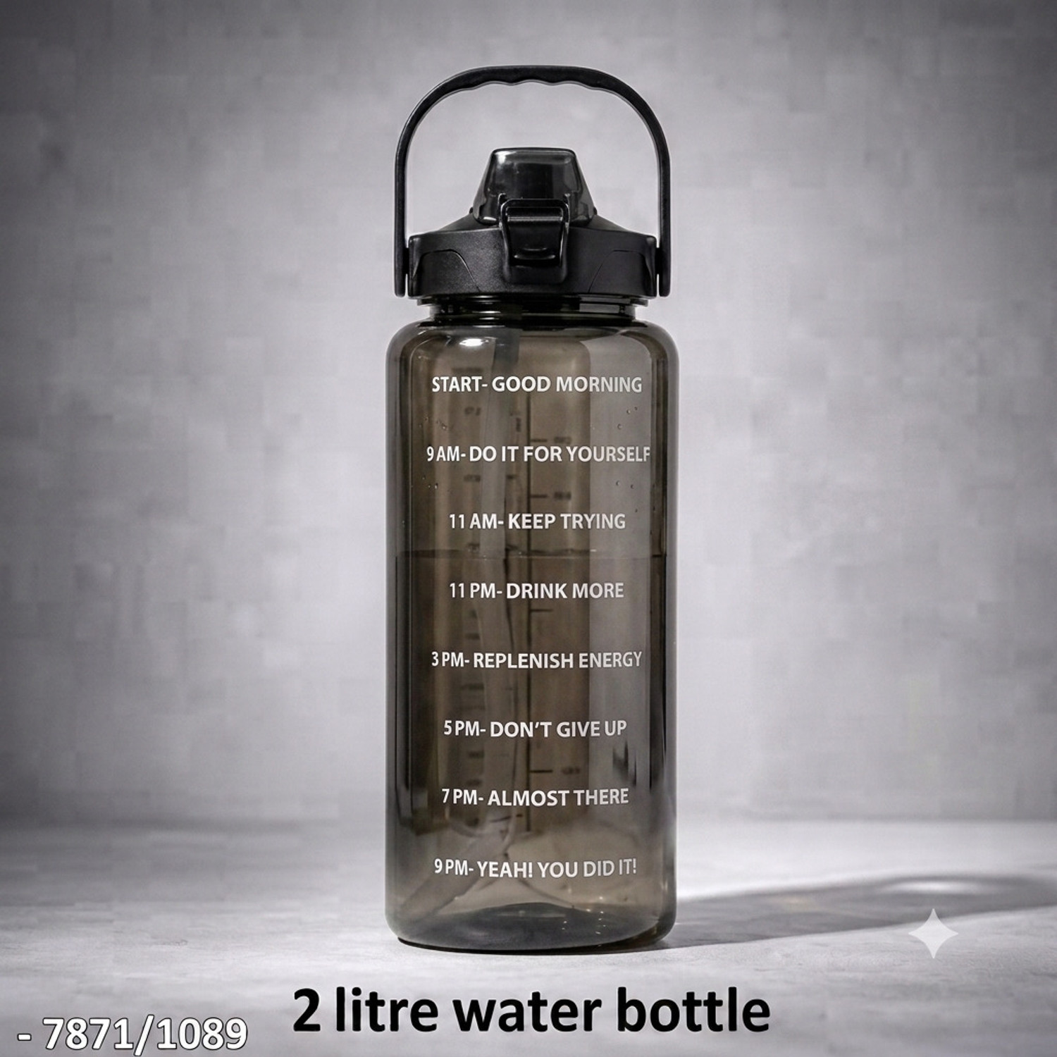 Image of Aurora Mart Premium Matte Black Hydration Water Bottle with Measurement Scale (2L) 2000 ml Plastic, Silicone Bottle (Pack of 1, Black)