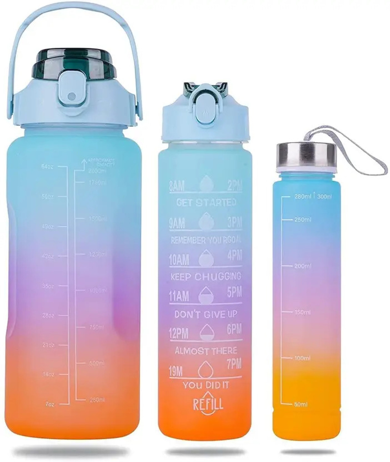 Image of ved online mart Unbreakable 3-Piece Motivational Water Bottle Set 2000 ml Water Bottles 2000 ml Plastic Bottle