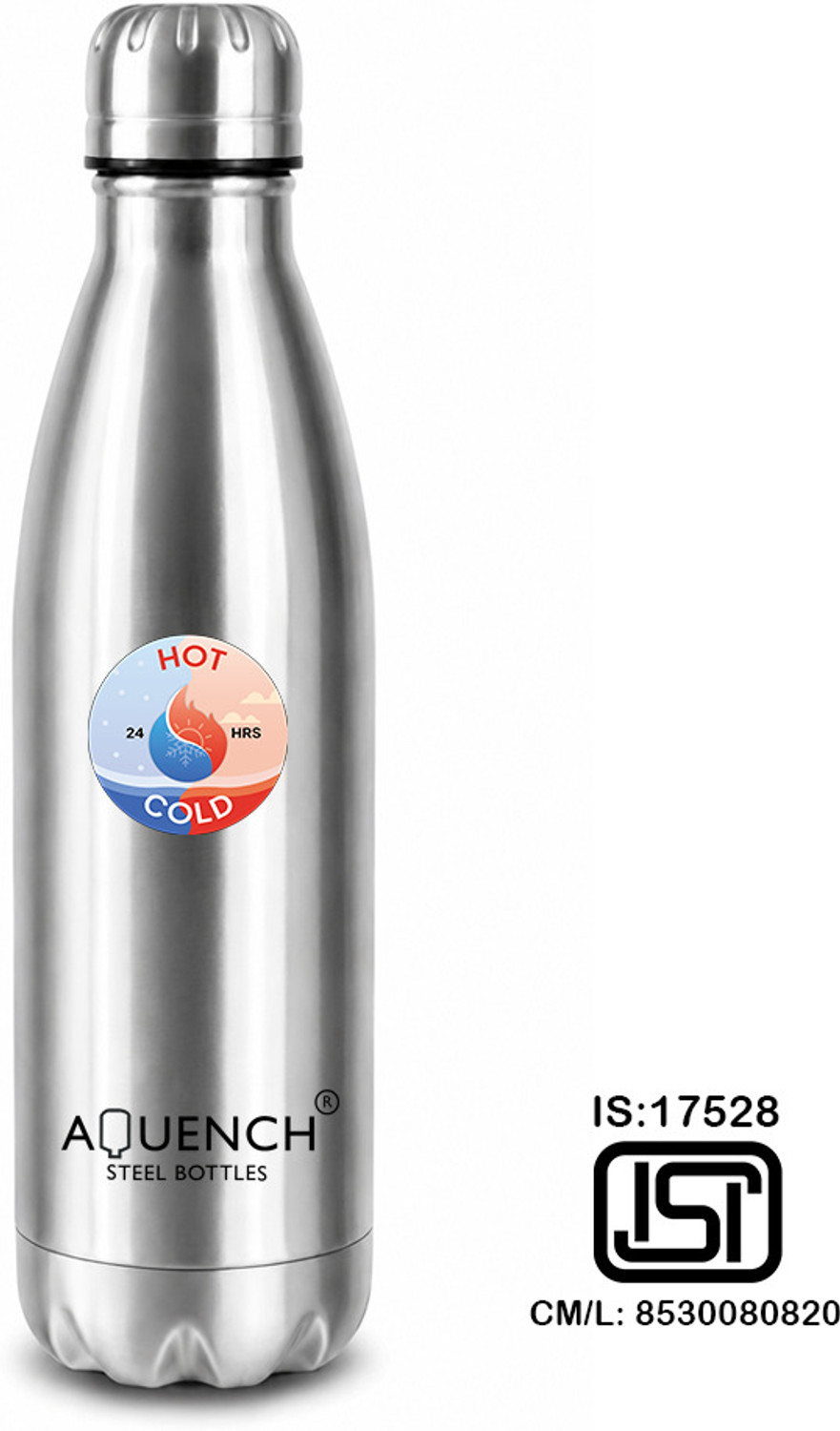 Image of AQUENCH 24 Hrs Hot and Cold Vacuum insulated Water Bottle 500 ml Flask (Silver,Steel) 500 ml Steel Bottle
