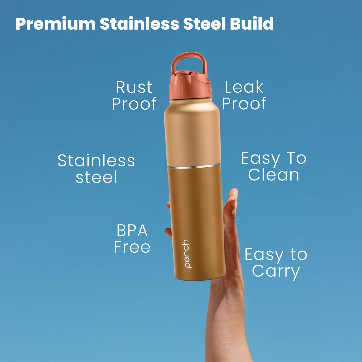 Image of PERCH Magic Sports & Fridge Stainless Steel Bottle With Steel & Sipper Cap 1000 ml Steel Bottle