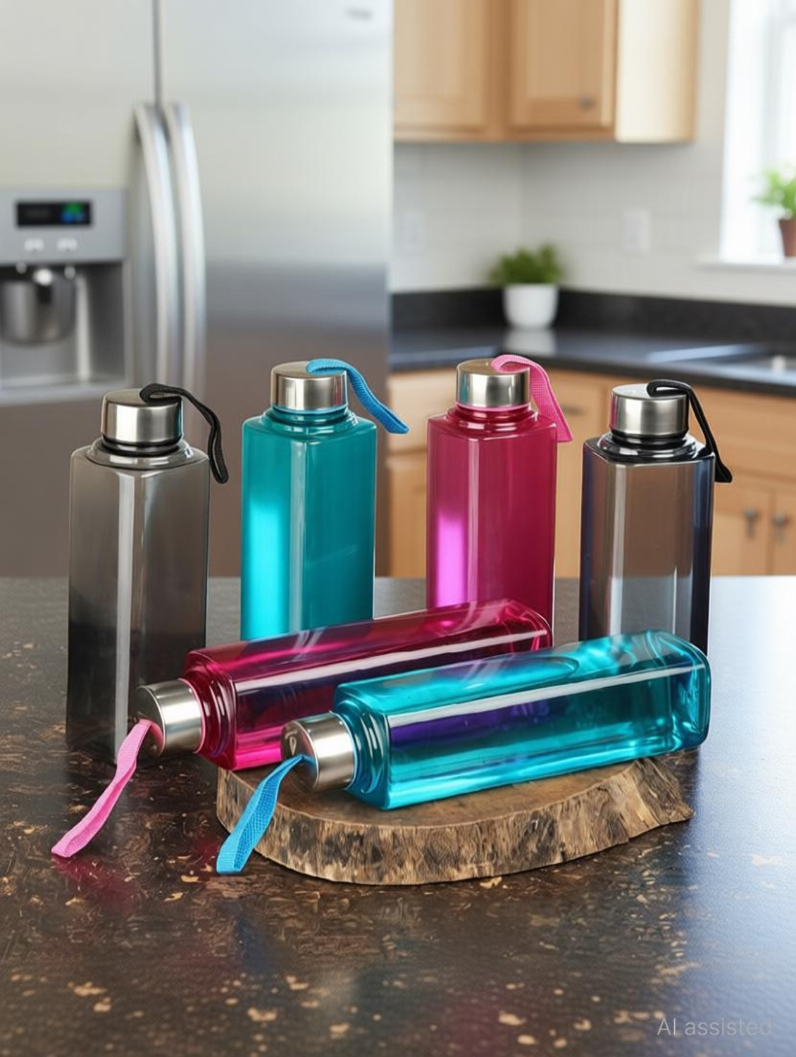 Image of QUPSY Square Fridge Water Bottle set for School, Collage, Office, Kitchen Bottle 6pcs 800 ml Plastic Bottle