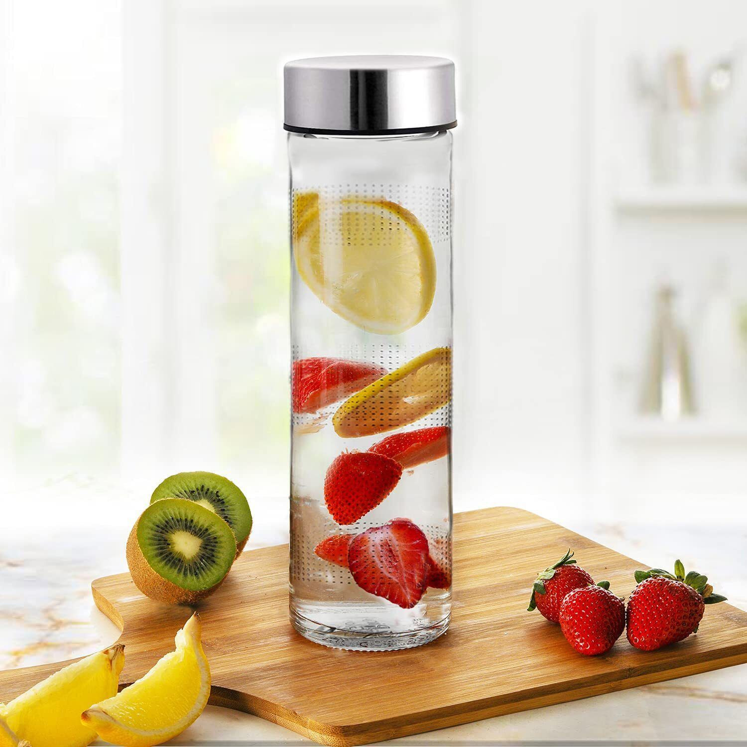 Image of SATANI Glass Airtight Water Bottle with Leak-Proof Black lid-Smoothie, with large Brush 1000 ml Glass Bottle