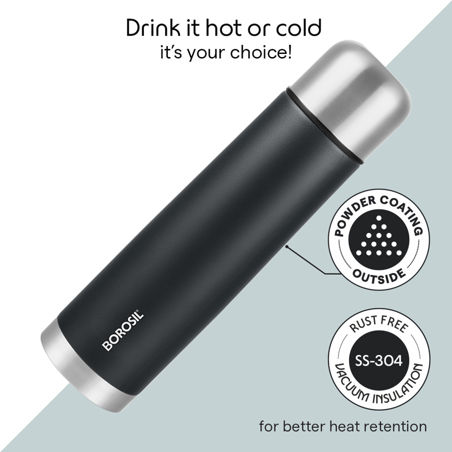 Image of BOROSIL 24 Hours Hot & Cold Thermo Double Wall Vaccum Insulated Steel Flask Bottle 1000 ml Steel Flask