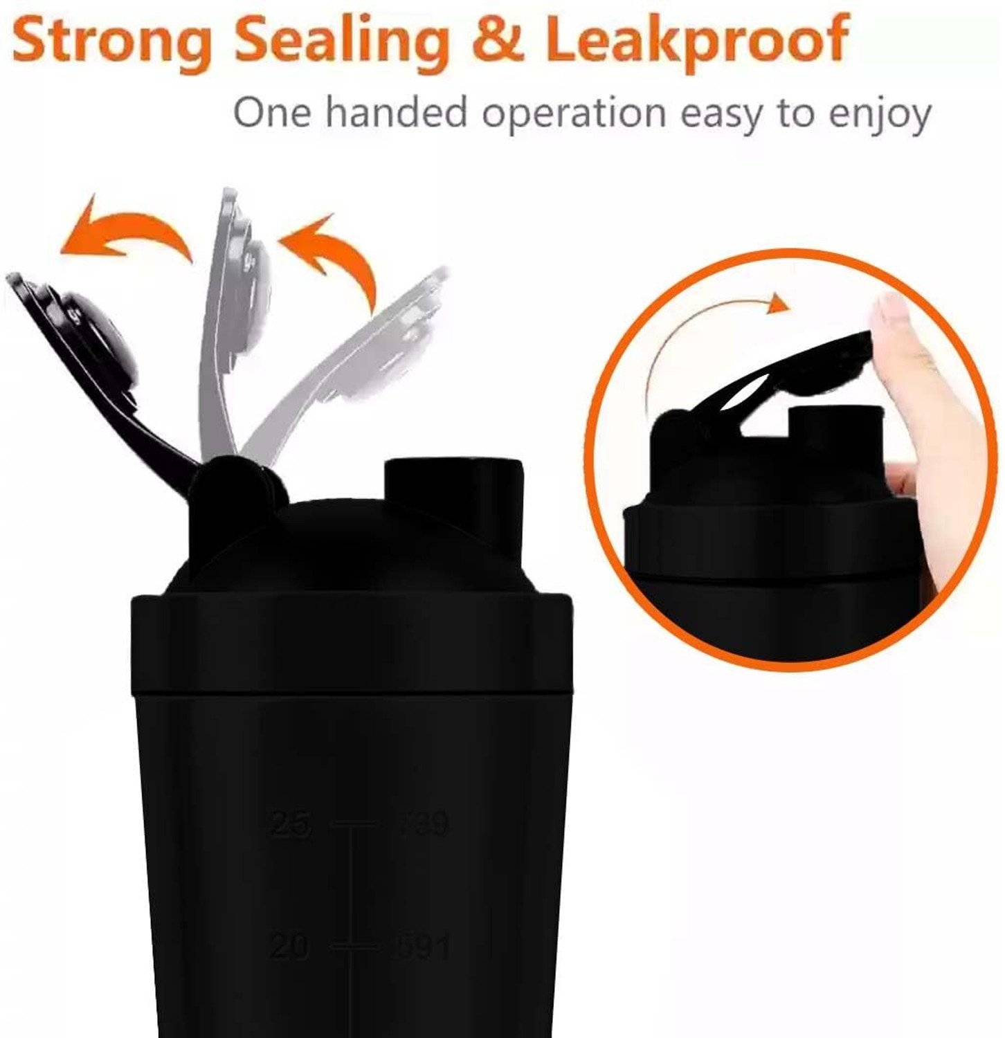 Image of shaketein Stainless Steel Shaker Bottle For Gym (Black)- 100% Leak proof, 850 ML 850 ml Steel Shaker
