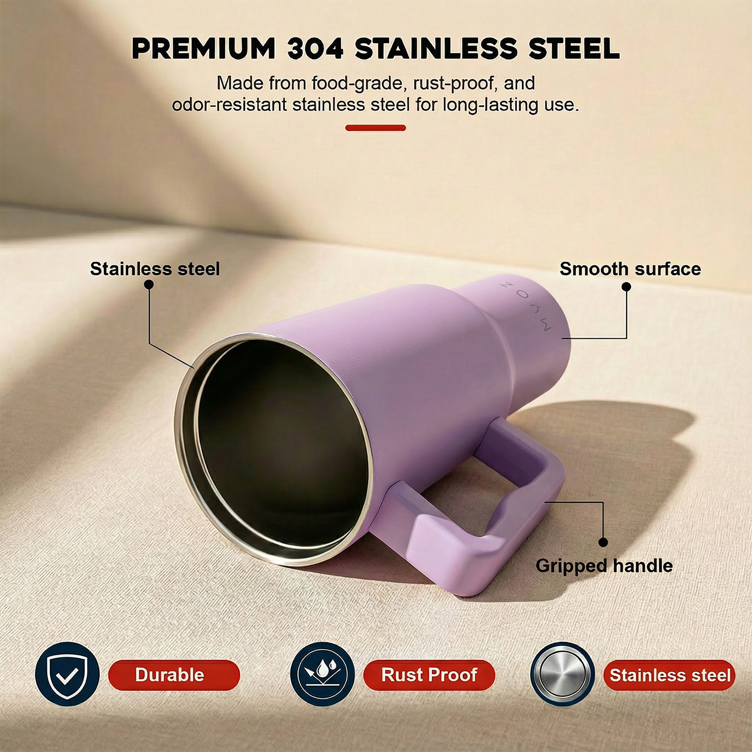 Image of MYOZ Stainless Steel Vacuum Double Insulated Tumbler with Lid Handle & Straw (Purple) Stainless Steel Tumbler