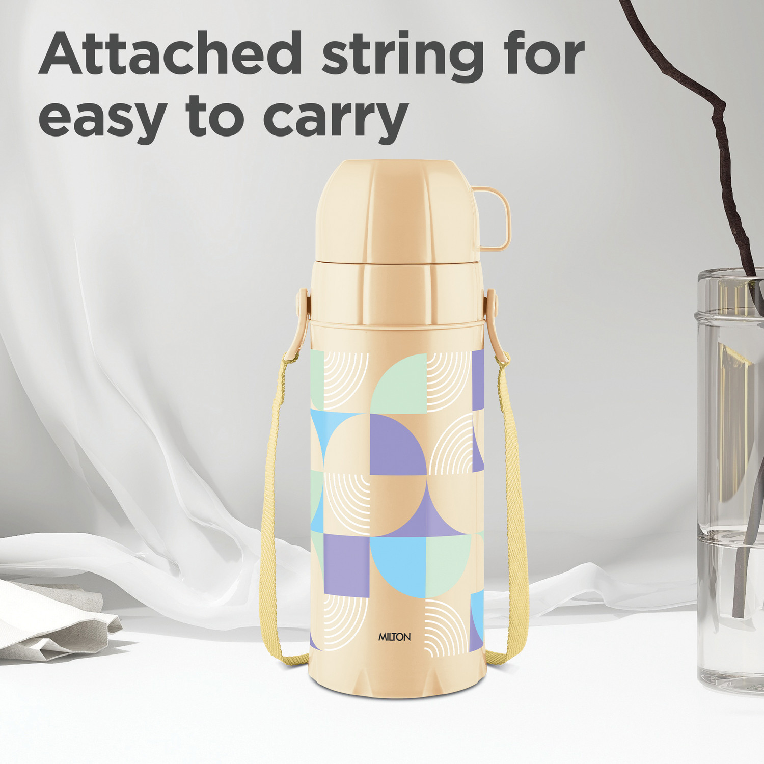 Image of MILTON Eiffel 1000 Vacuum Insulated Thermos Flask, 910 Ml, 24 Hours Hot & Cold Beige 910 ml Plastic Flask