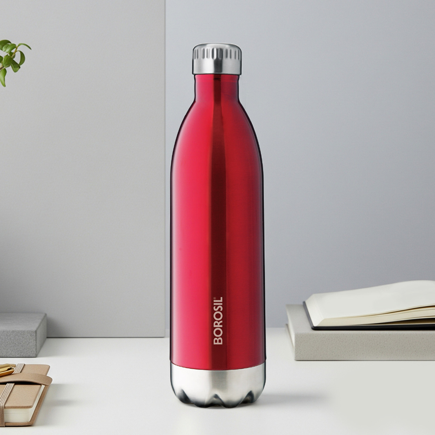 Image of BOROSIL 1000ml Bolt Trans Red Vacuum Insulated Water Bottle, 24 Hours Hot & Cold Flask 1000 ml Steel Bottle