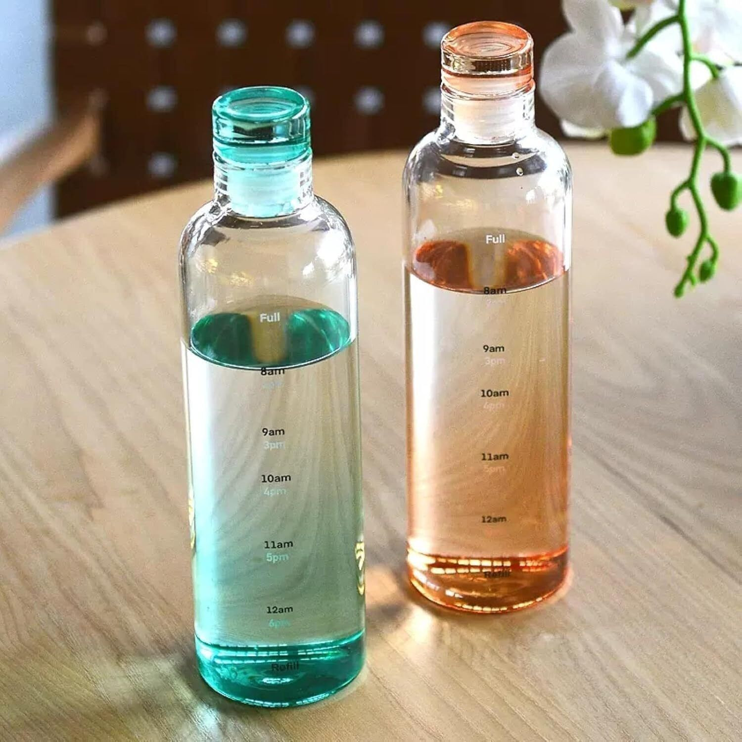 Image of Bellemax Glass Water Bottle with Time Scale (set of 2) 500 ml Glass Bottle