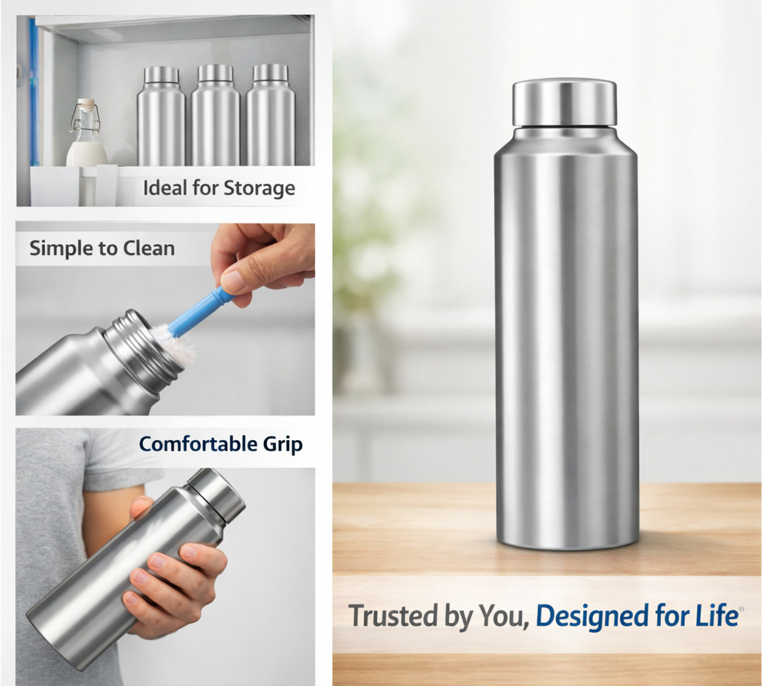 Image of WISH NEU WN-SLVR-BTLE 1000 ml Stainless Steel, Steel Bottle