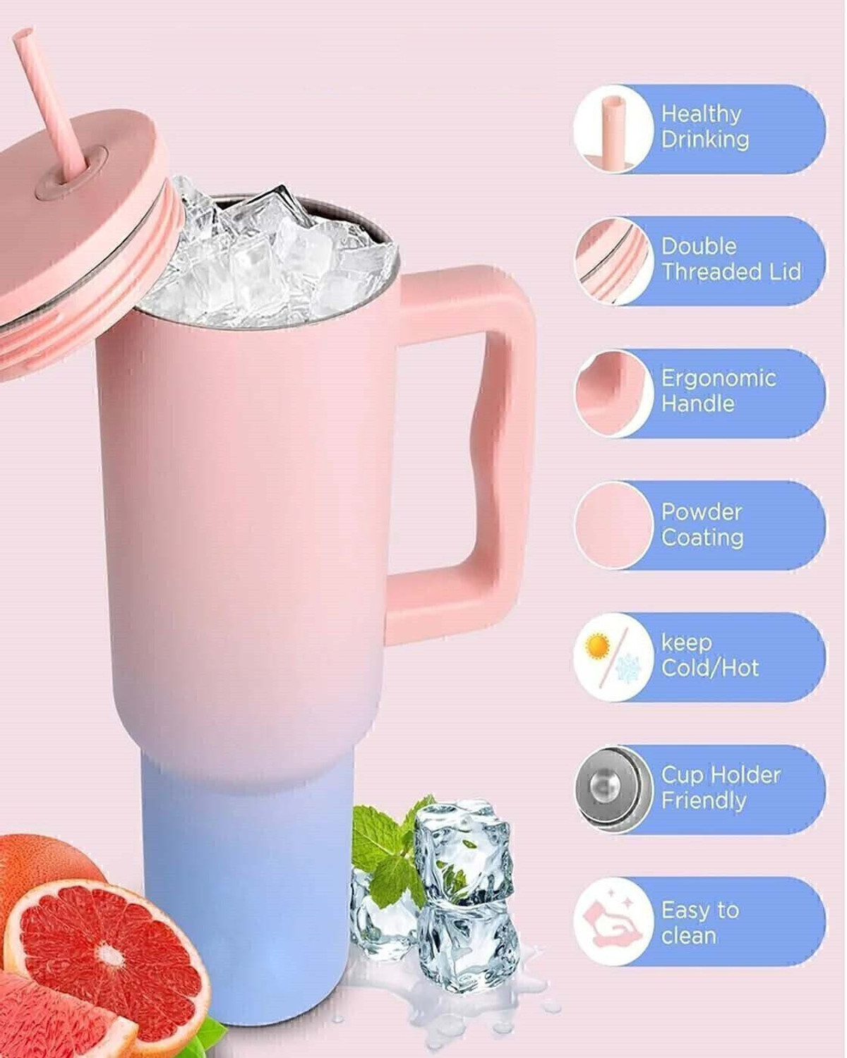Image of YUJASV Stainless Steel Vacuum Double Insulated Tumbler with Handle and Straw 1200 ml Steel Bottle