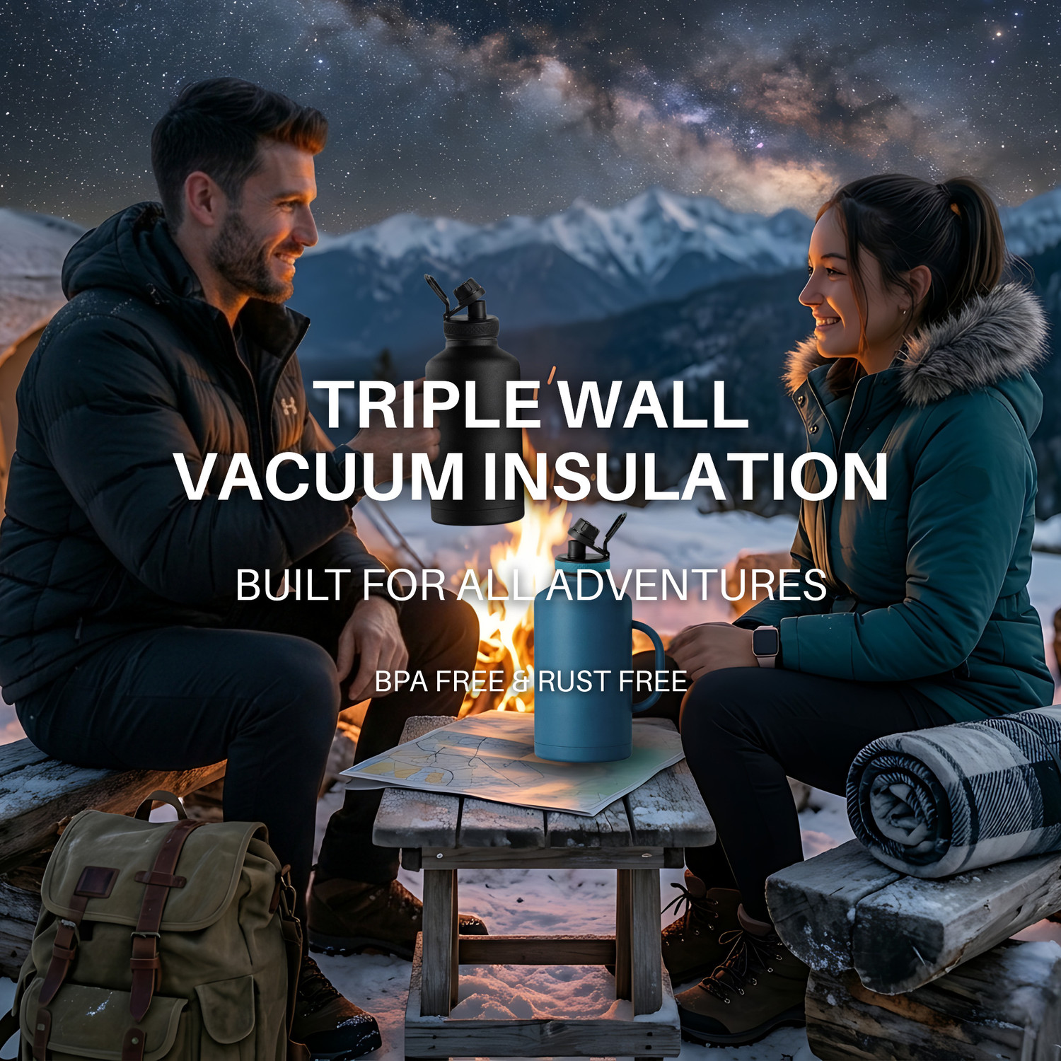 Image of Dr FITZY 2 Lids Insulated Steel Water Bottle 2 Litre, 2L Hot And Cold Straw Sipper Flask 2000 ml Stainless Steel Flask