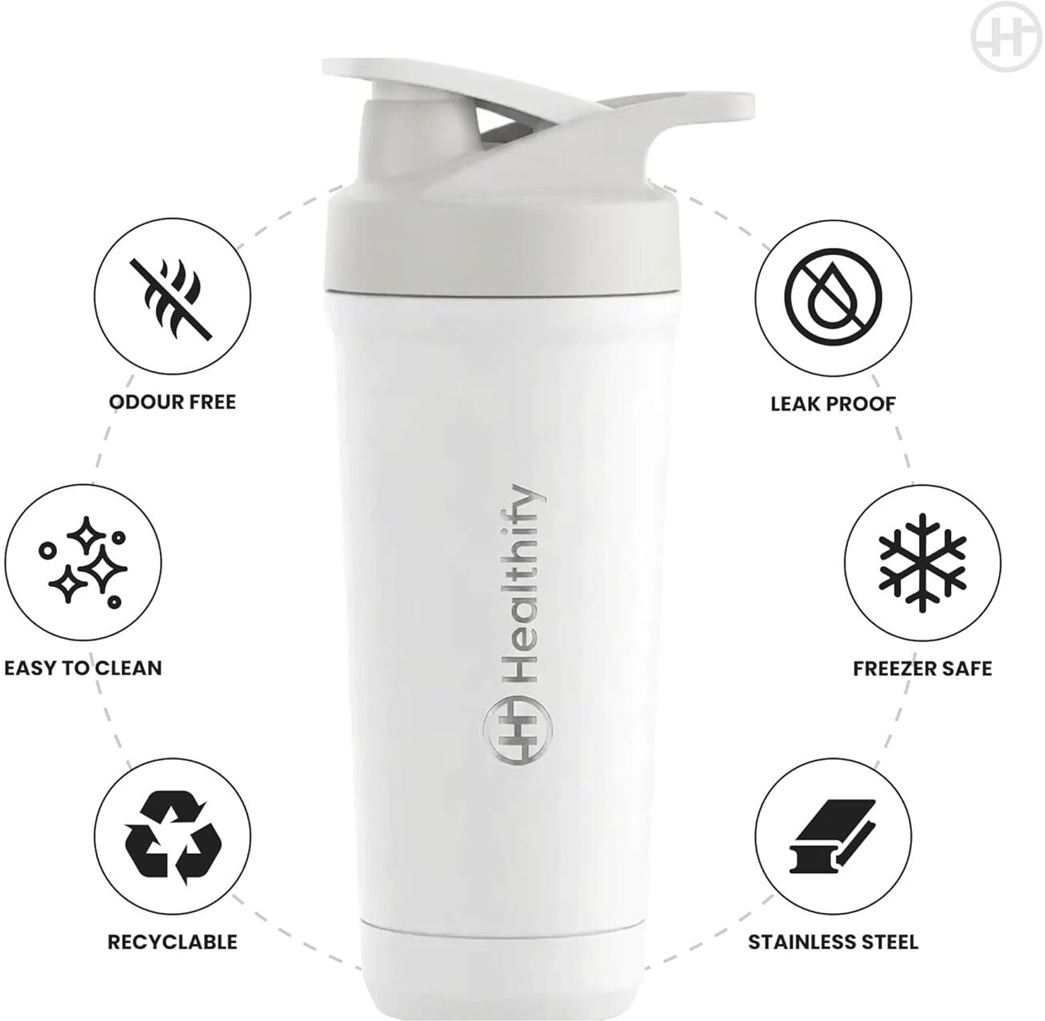 Image of Healthifyme Premium Stainless Steel Gym Shaker Bottle | Patent Design | Leak-Proof 700 ml Stainless Steel Shaker