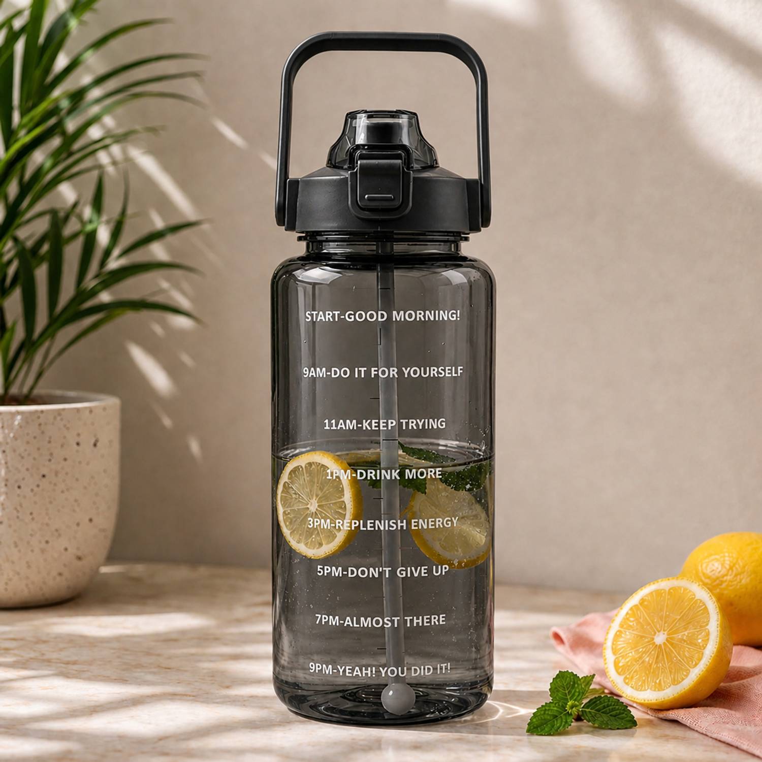 DFit 2L Transparent Motivational Leakproof Water Bottle