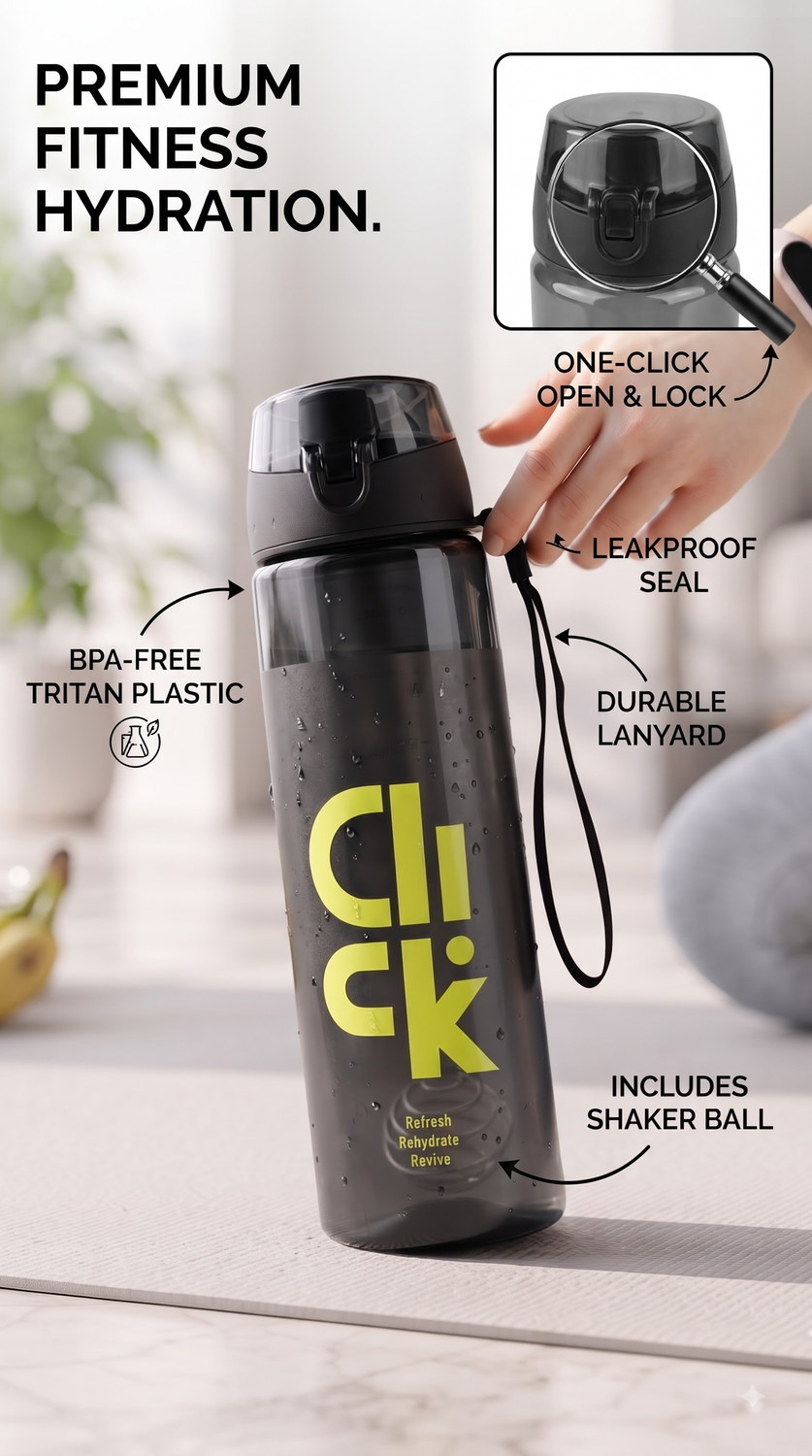 Image of VENSWISE 950ml BPA-Free Leakproof Water Bottle with Flip-Top Lid 950 ml PET, Plastic Bottle