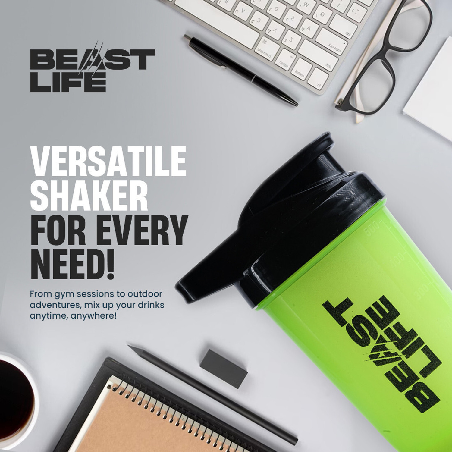 Image of BeastLife Plastic Shaker For Gym 100% Leak Proof BPA Free Bottle For All Workouts 500 ml Plastic Shaker