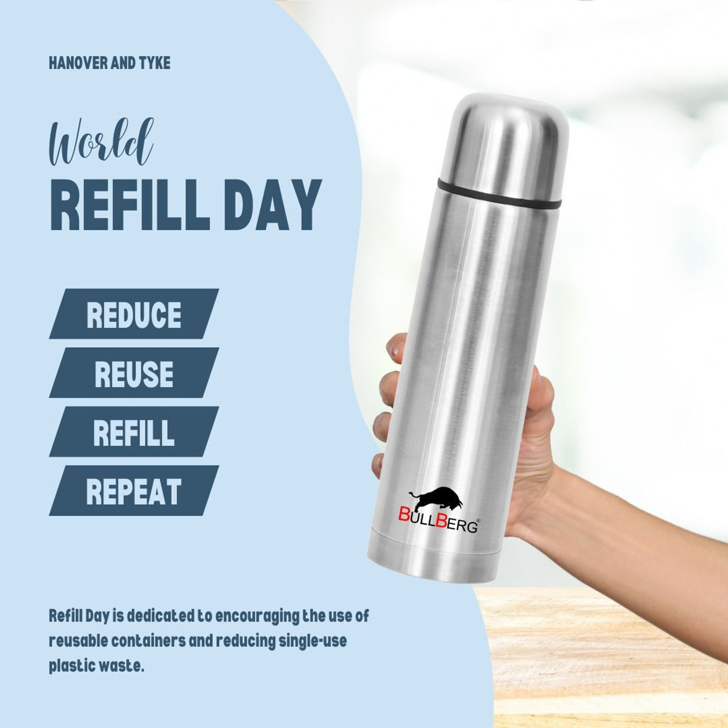 Image of bullberg Thermosteel Vacuum Flask | Hot and Cold Water Bottle with Free Bottle Cleaner 500 ml Stainless Steel Flask