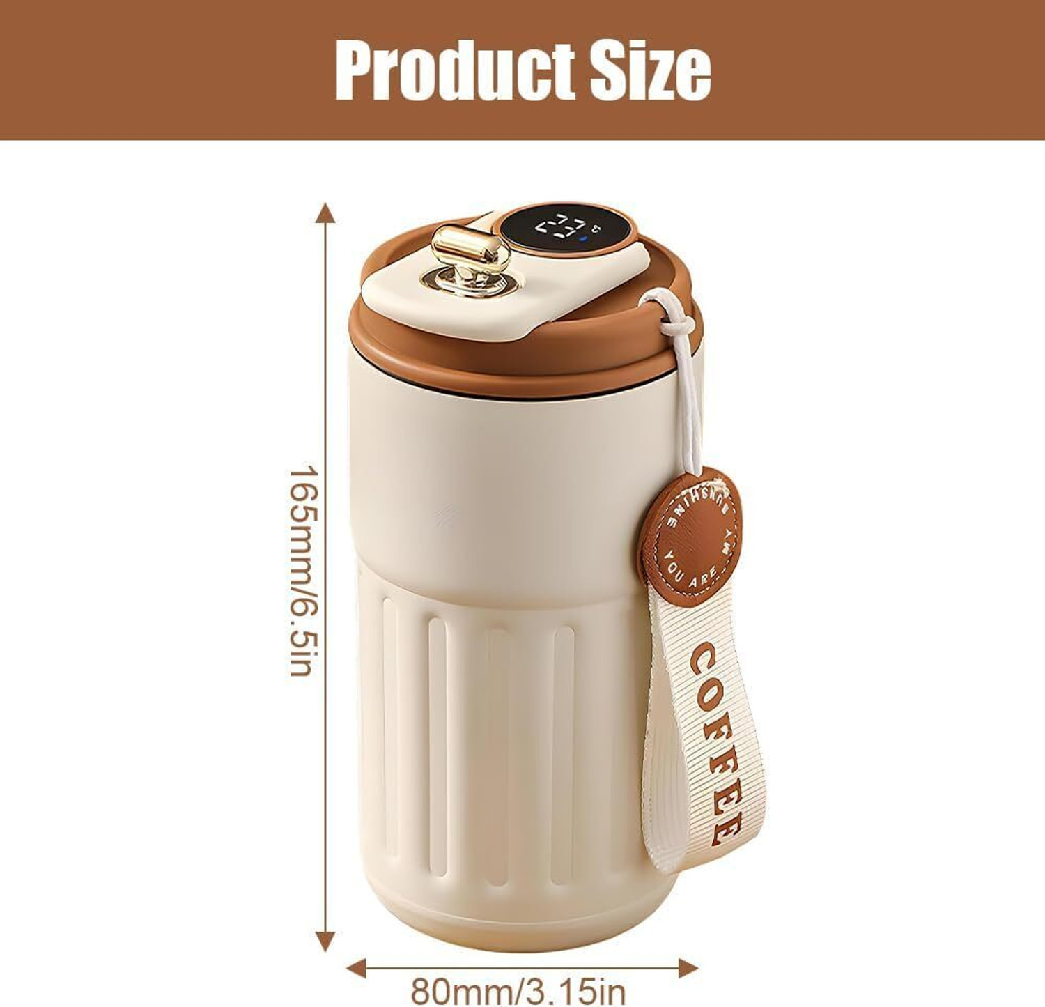 Image of RVKE Smart LED Temperature Display Thermos Bottle | Hot & Cold Vacuum Travel | Stainless Steel Coffee Mug