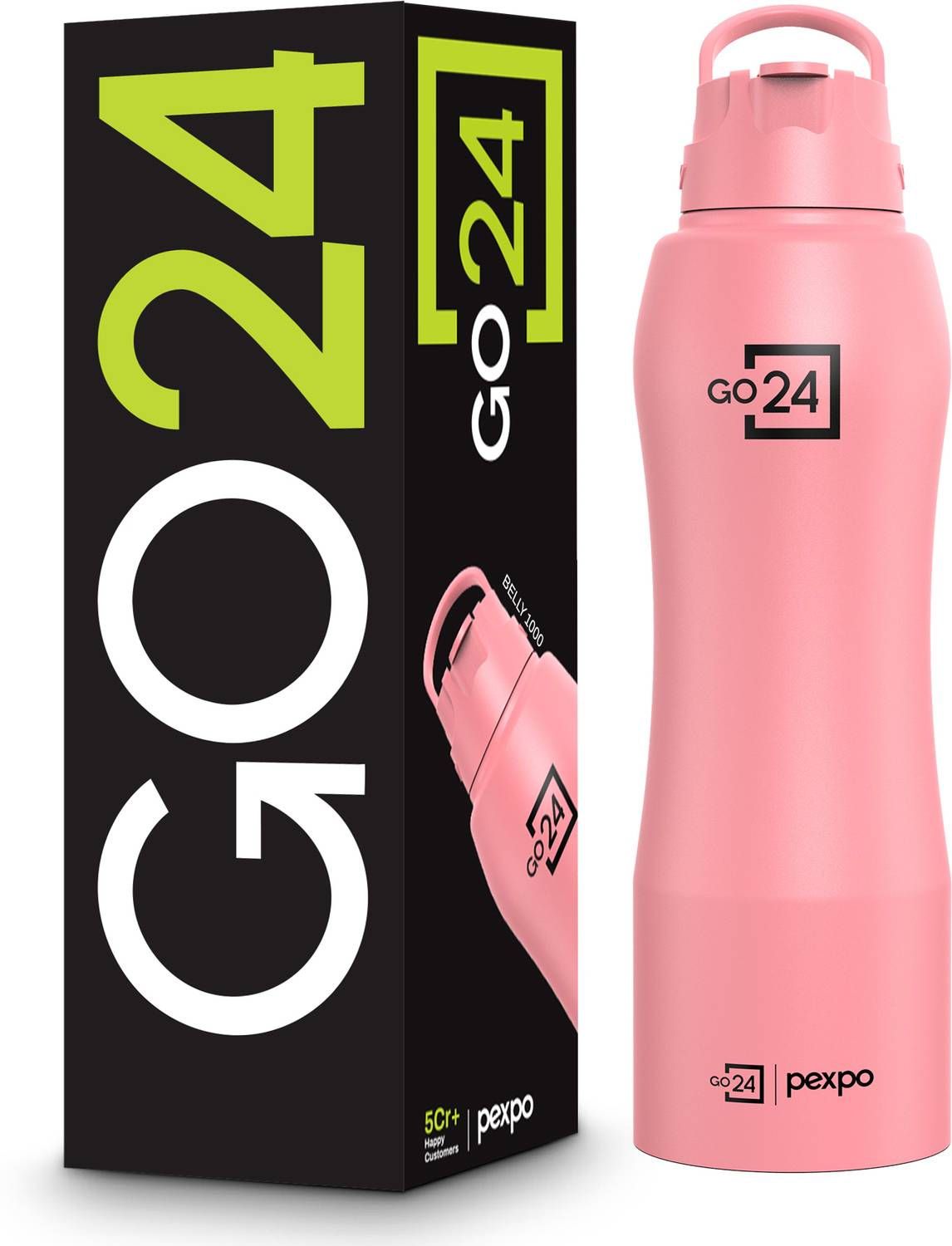 Go24 Belly Stainless Steel Water Bottle with Straw Lid Sipper Cap 1000 ml Steel Bottle