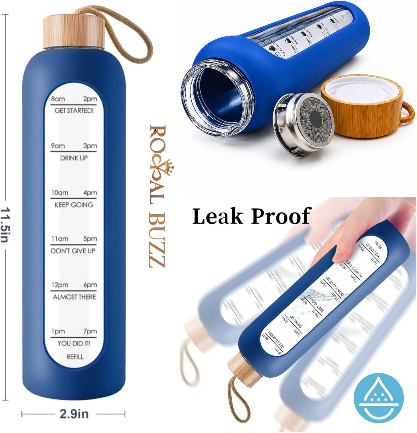 Royal Buzz 1L Borosilicate Glass Water Bottle - Image 5