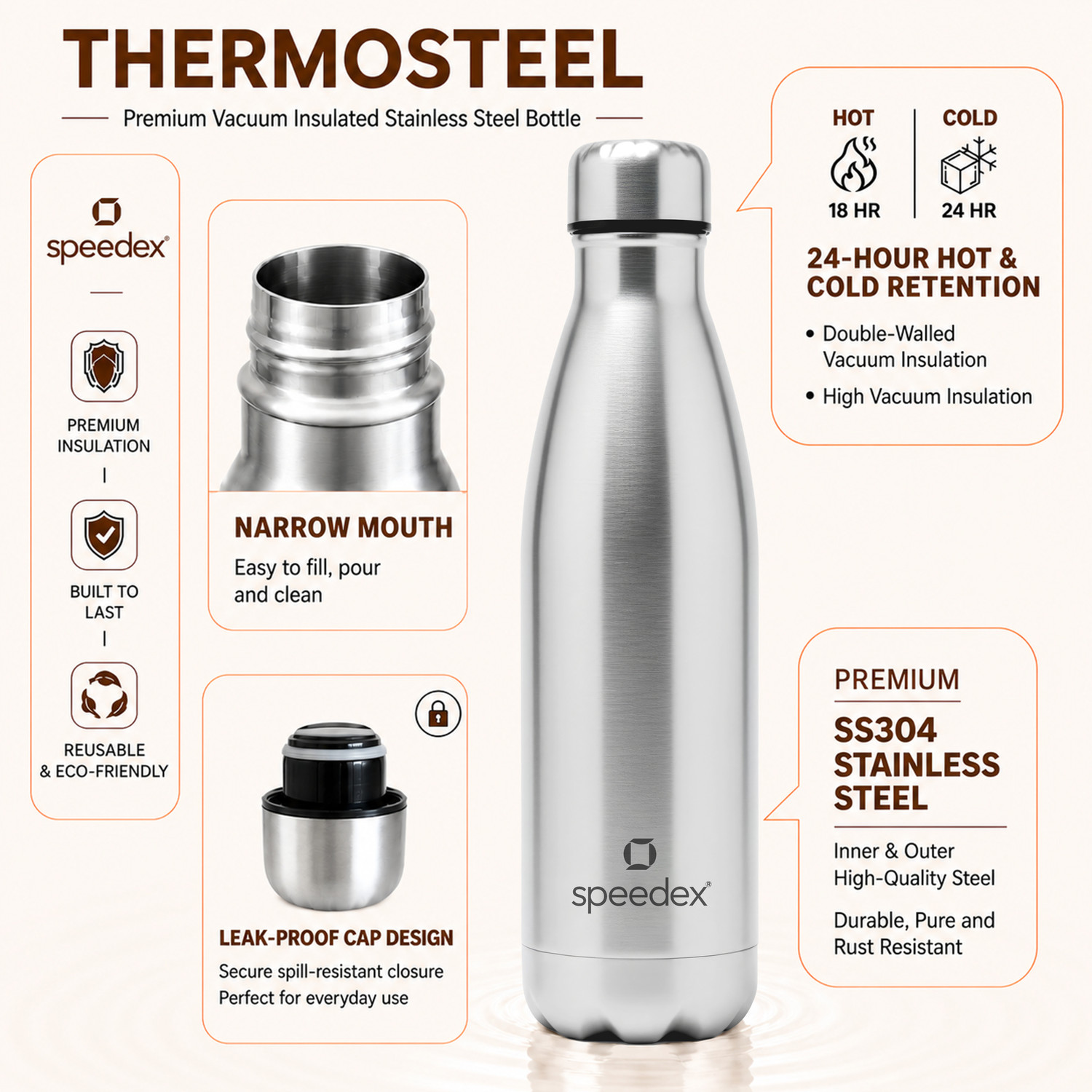 Image of SPEEDEX Thermos Hot & Cold Stainless Steel Bottle 500 ml Stainless Steel Flask