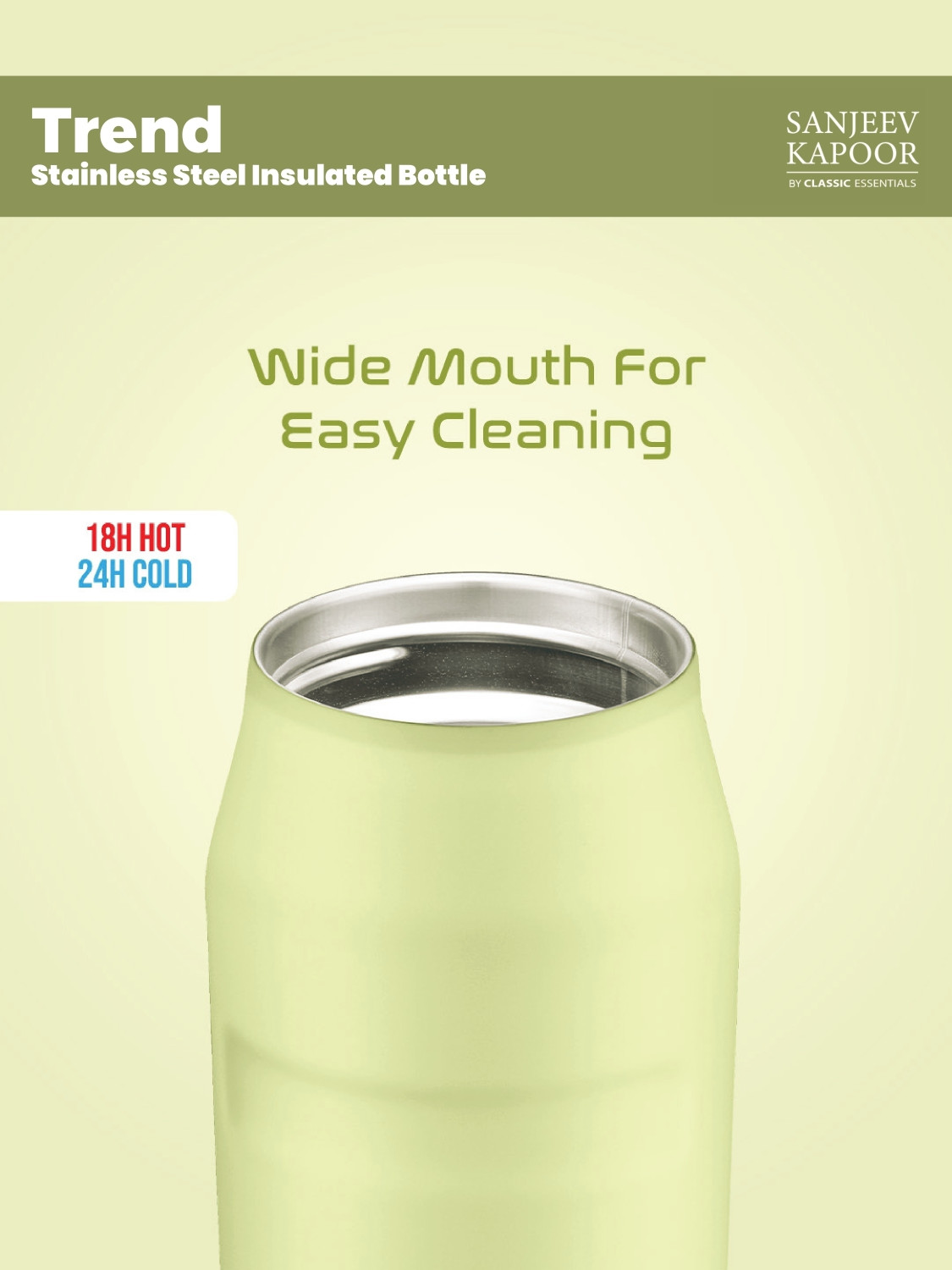 Image of Sanjeev Kapoor By Classic Essentials Stainless Steel Hot & Cold Vacuum Insulated with Handle 750 ml Steel Flask