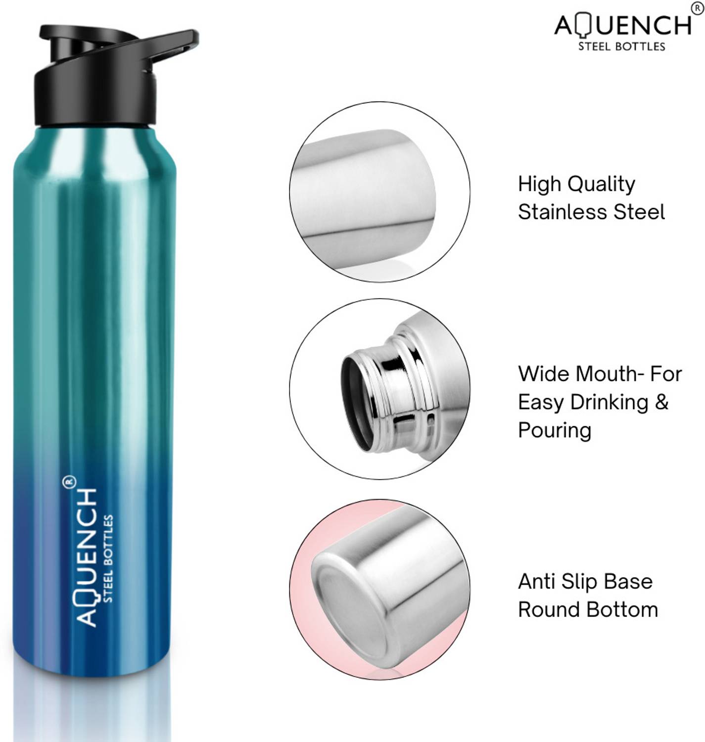 AQUENCH Lean Stainless Steel Water Bottle 1000ml Turquoise - Image 3