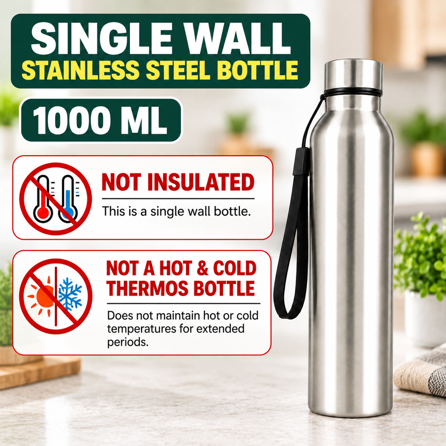 Image of msdecore New 2 Bottle P1 1000 ml Steel Bottle (Pack of 1, Silver)