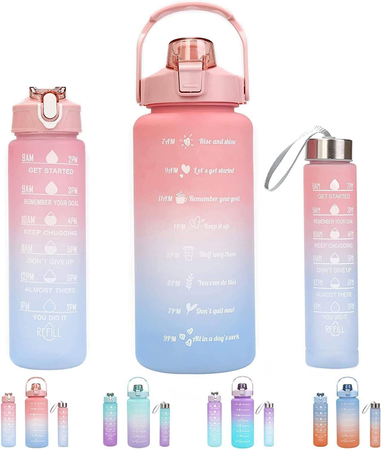 ALFONSIYAZ Water Bottle 3 Pcs Set with Motivational Time Marker with Straw 3000 ml Silicone, Plastic Bottle