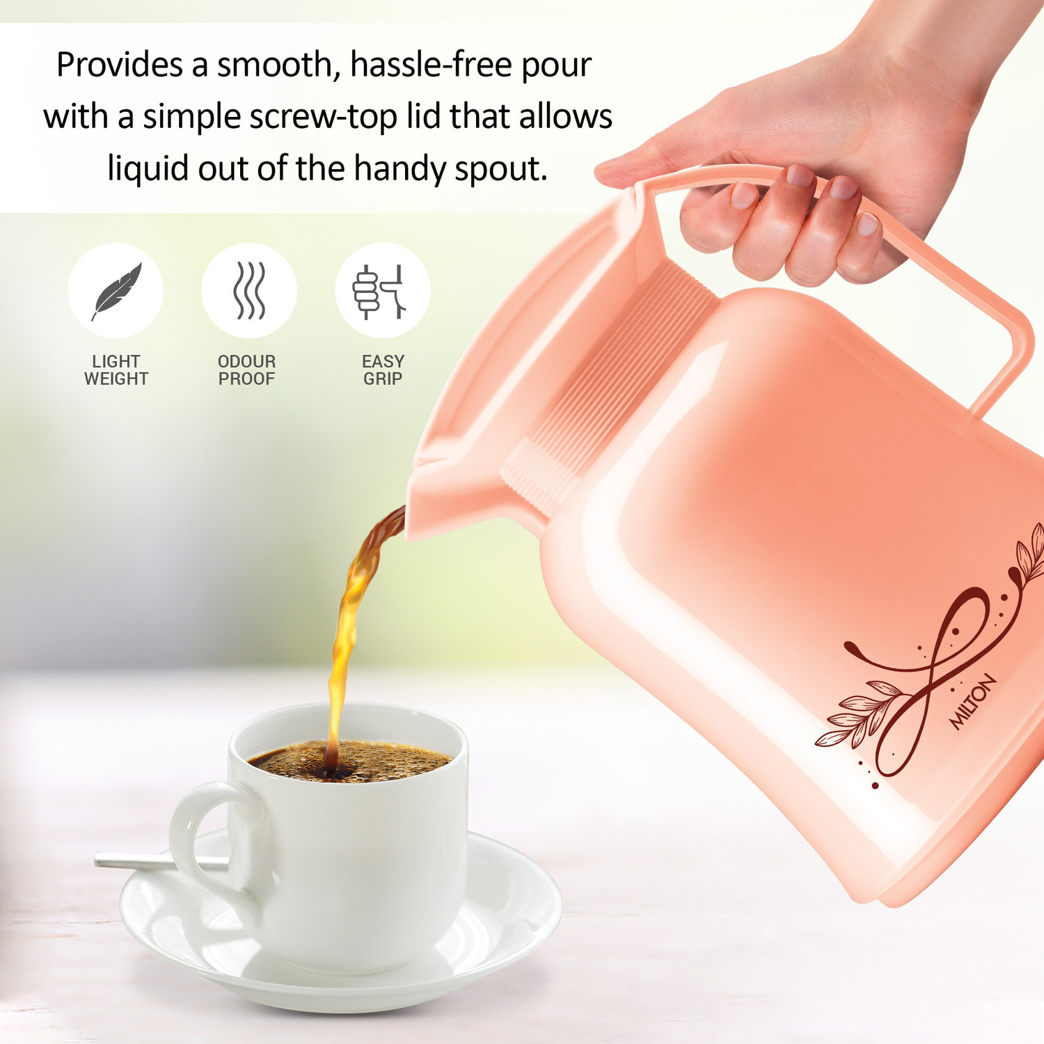 Image of MILTON Crystal 500 Vacuum Insulated Inner Glass Hot or Cold Flask, Peach 500 ml Plastic Flask