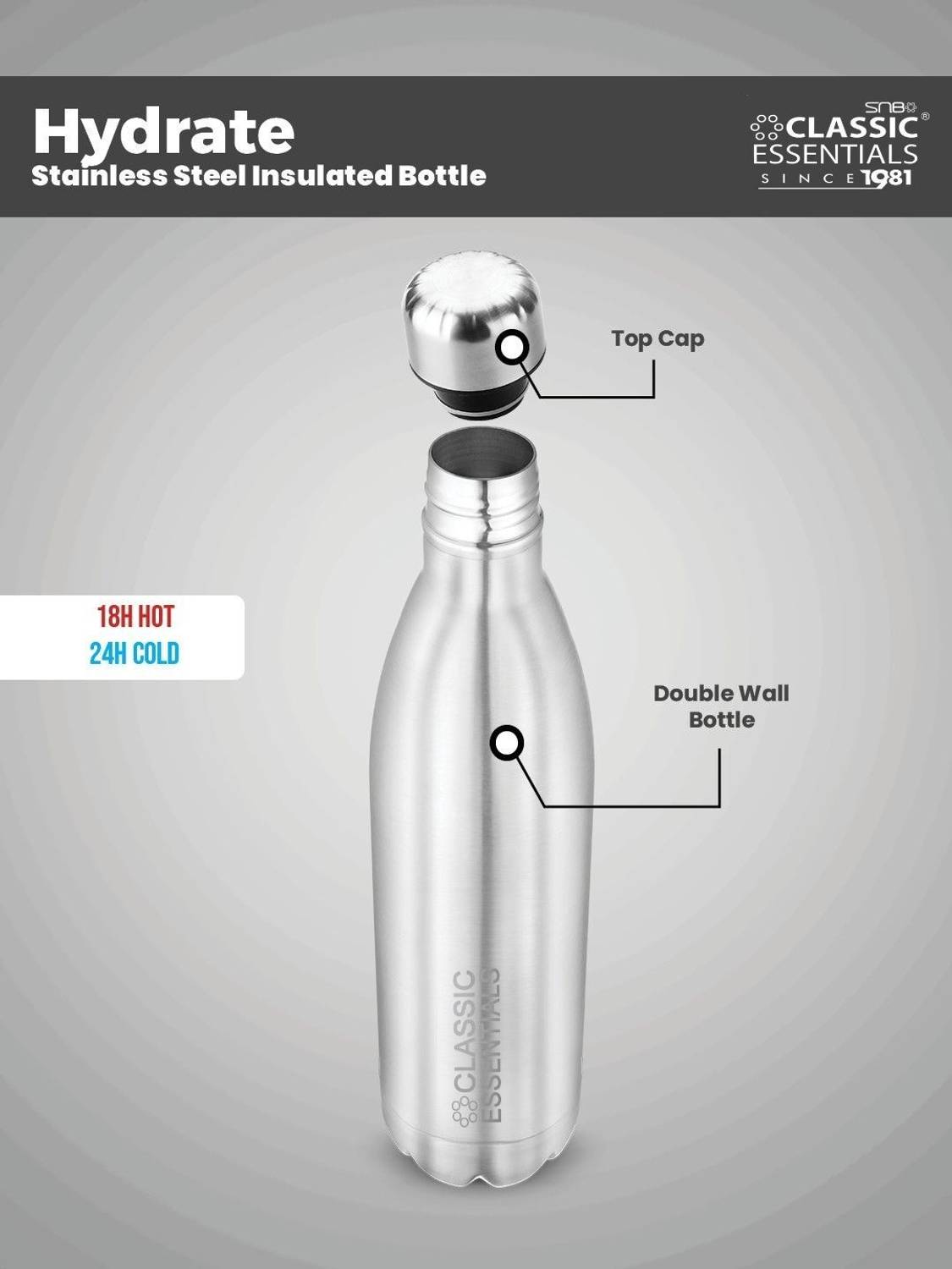 Insulated Hot & Cold Vacuum, 1000 ml Steel Flask - Image 3