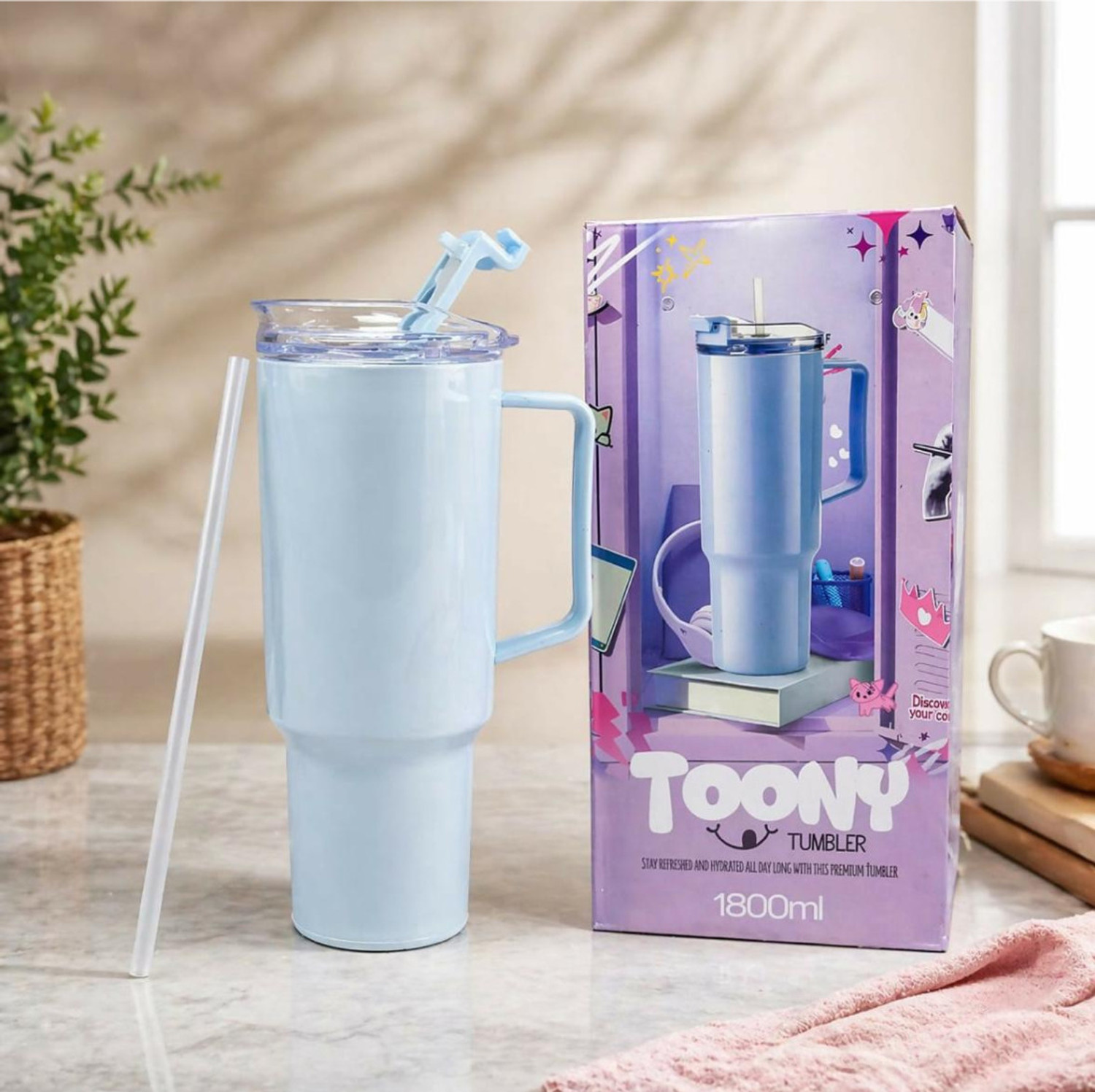 Image of My Beauty Tumbler 1800ml - Insulated Travel Mug With Handle & Straw (multicolour) 1800 ml Plastic Sipper